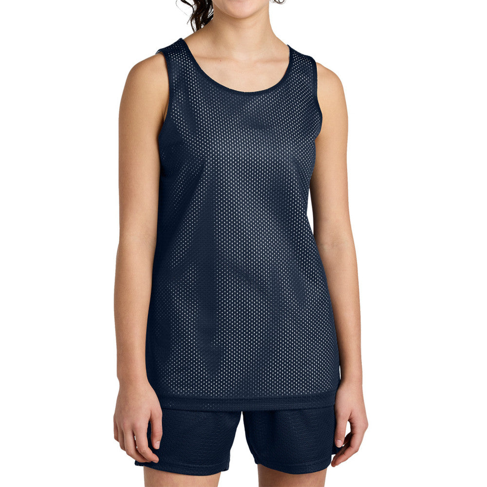 Youth PosiCharge Reversible Mesh Moisture-Wicking Double-Layer Tank-True Navy/ White