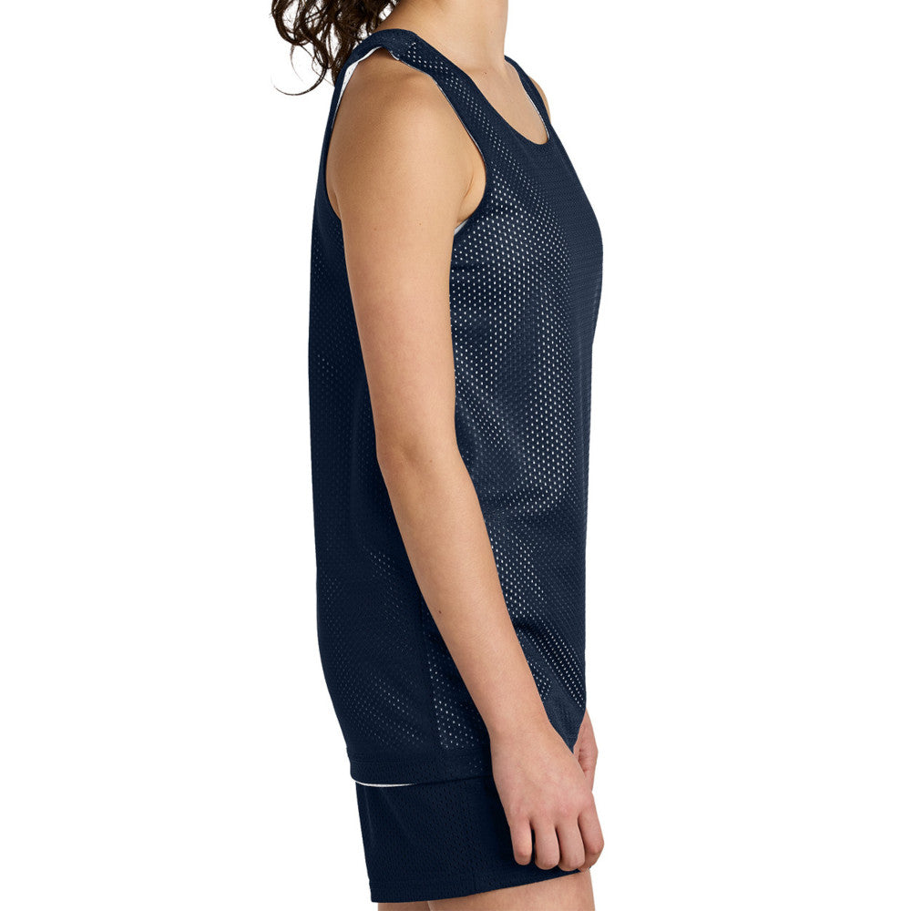 Youth PosiCharge Reversible Mesh Moisture-Wicking Double-Layer Tank-True Navy/ White