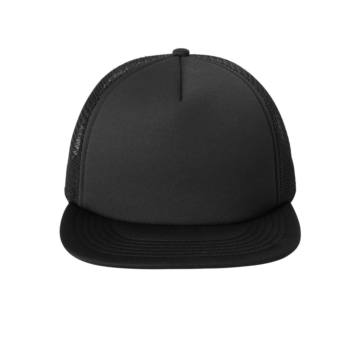 Men's Flat Bill Plastic Snapback Polyester Foam Trucker Cap-Black