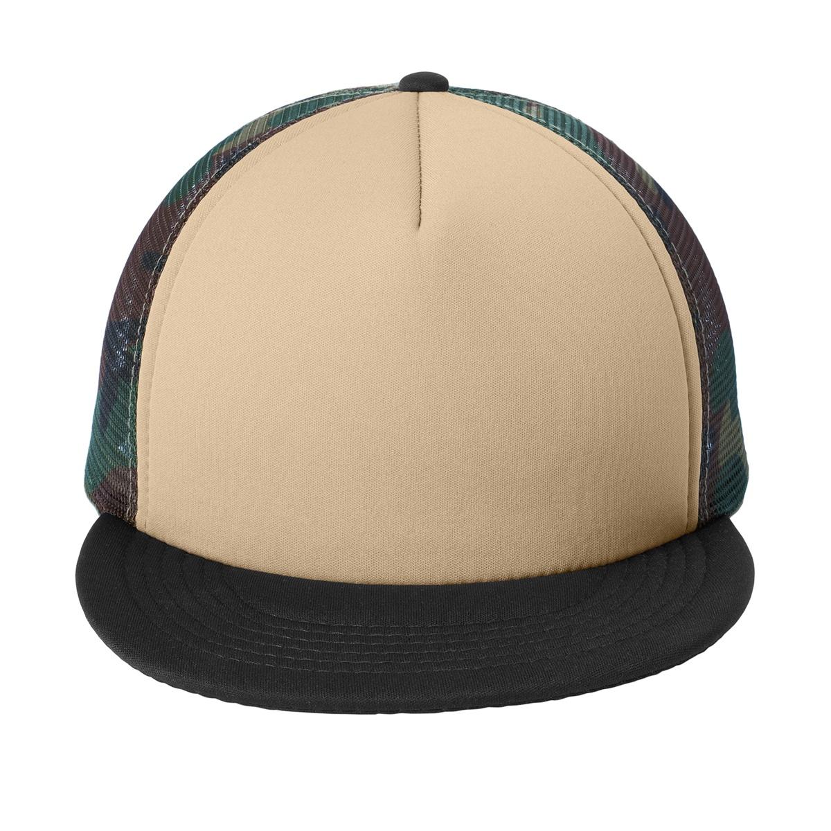Men's Flat Bill Plastic Snapback Polyester Foam Trucker Cap-Military Camo