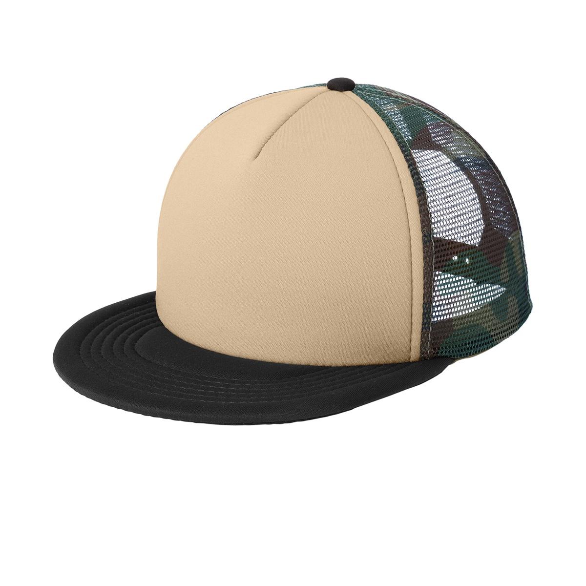 Men's Flat Bill Plastic Snapback Polyester Foam Trucker Cap-Military Camo