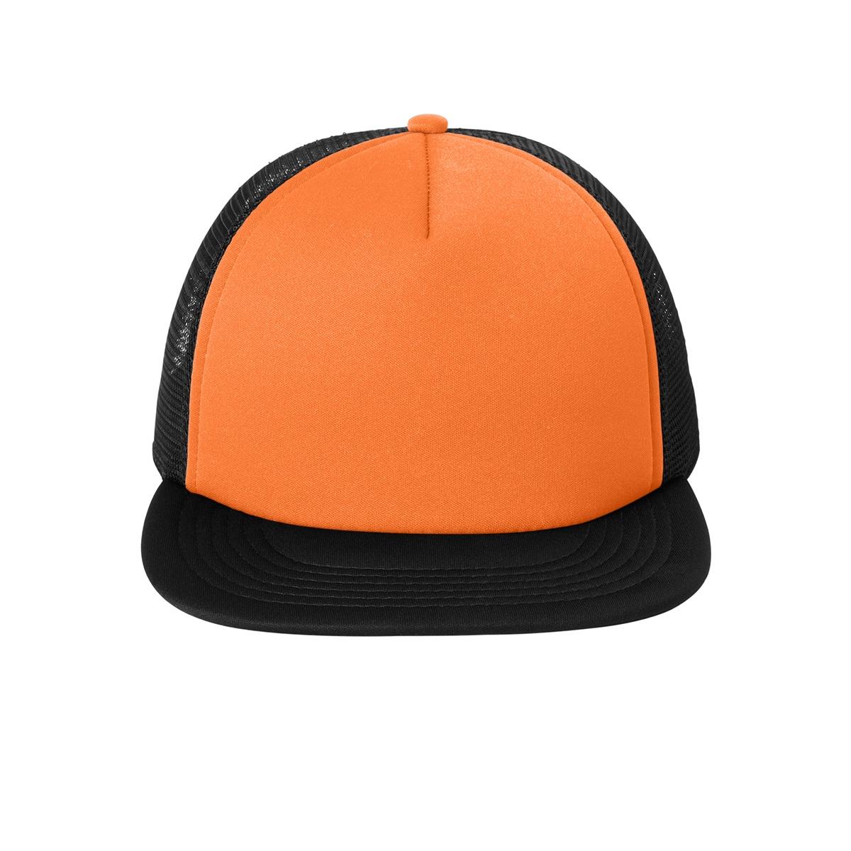 Men's Flat Bill Plastic Snapback Polyester Foam Trucker Cap-Neon Orange
