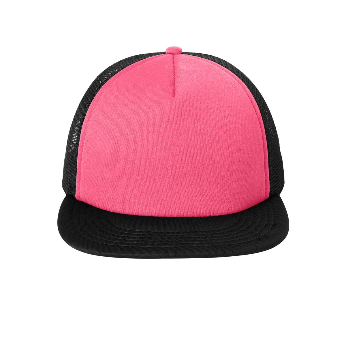 Men's Flat Bill Plastic Snapback Polyester Foam Trucker Cap-Neon Pink