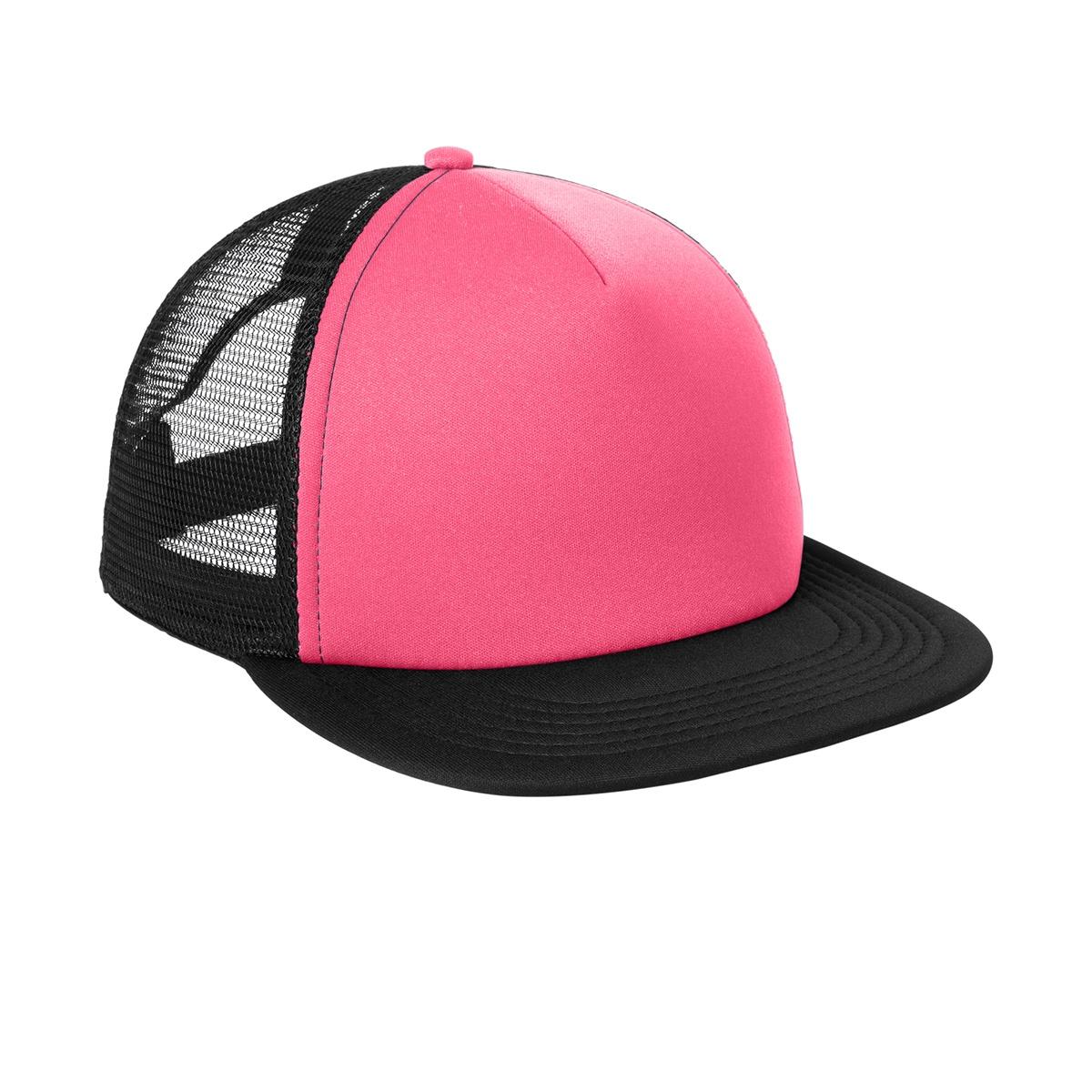 Men's Flat Bill Plastic Snapback Polyester Foam Trucker Cap-Neon Pink