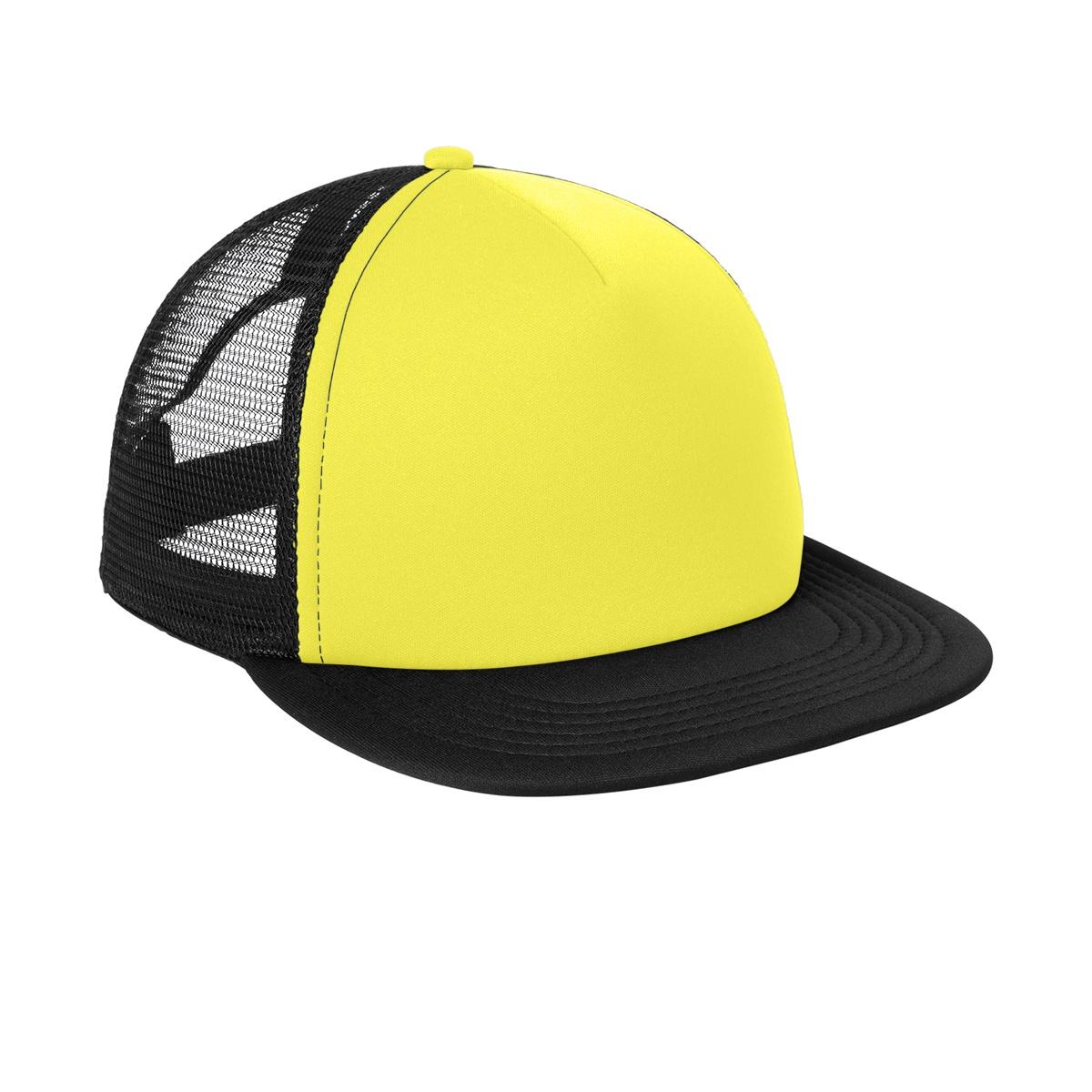 Men's Flat Bill Plastic Snapback Polyester Foam Trucker Cap-Neon Yellow