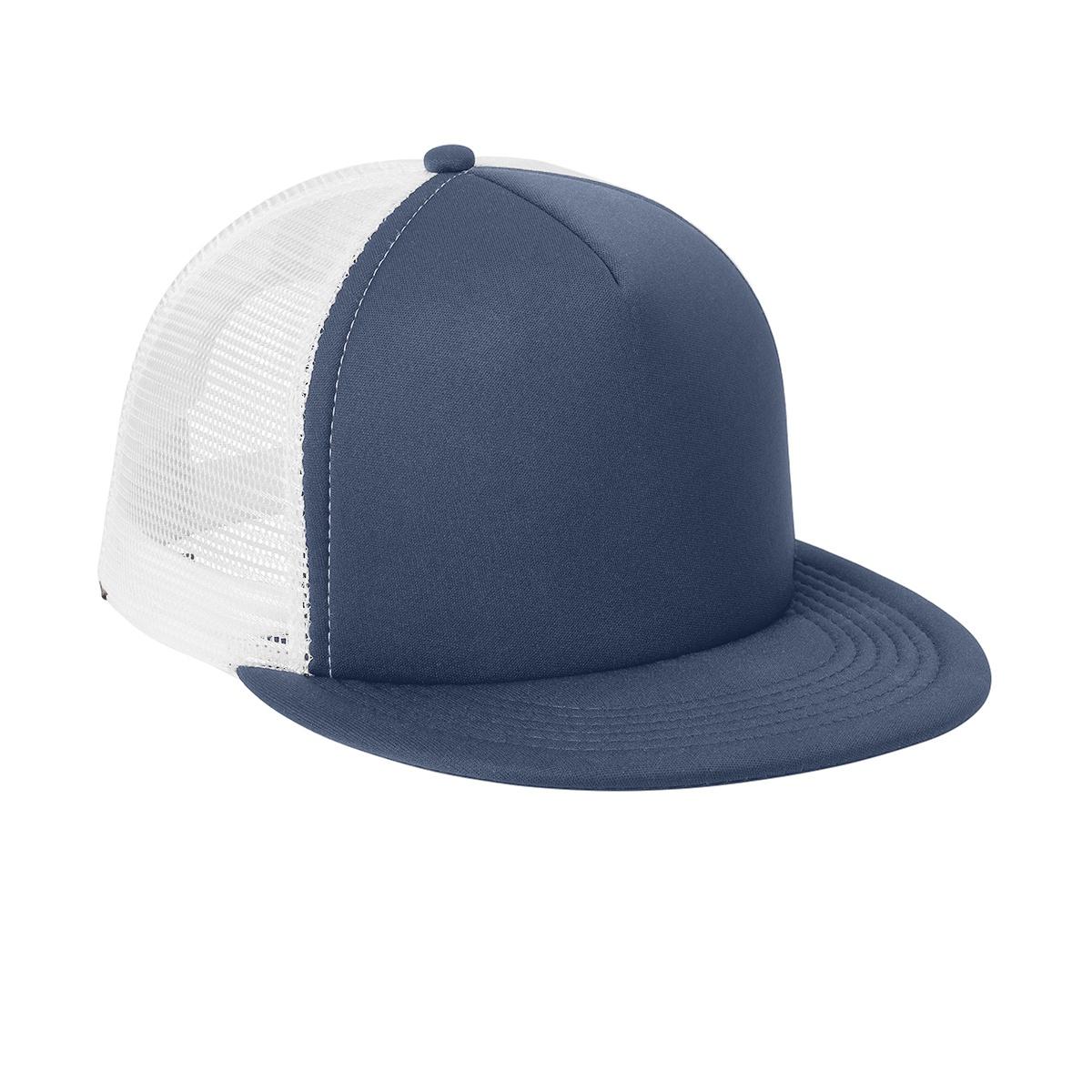 Men's Flat Bill Plastic Snapback Polyester Foam Trucker Cap-New Navy