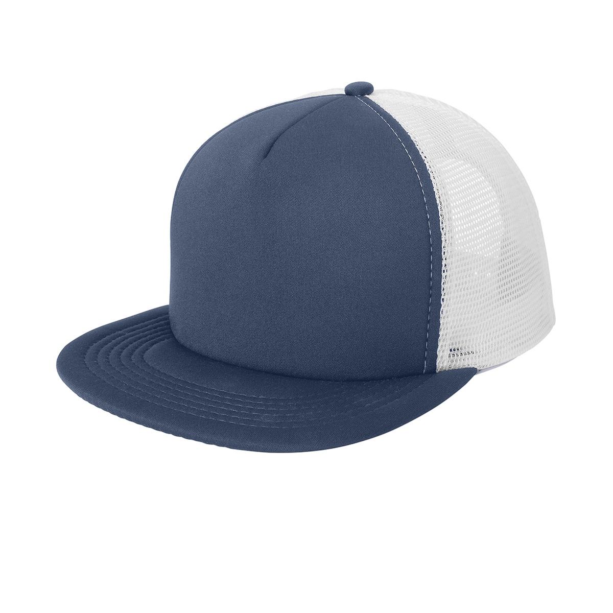 Men's Flat Bill Plastic Snapback Polyester Foam Trucker Cap-New Navy