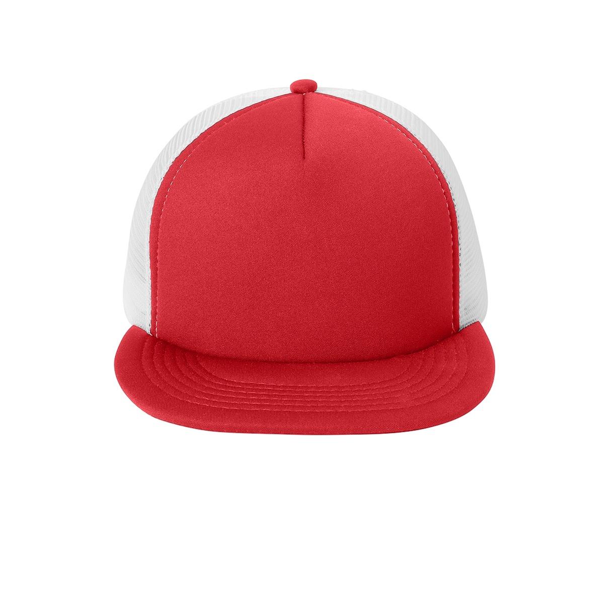 Men's Flat Bill Plastic Snapback Polyester Foam Trucker Cap-New Red