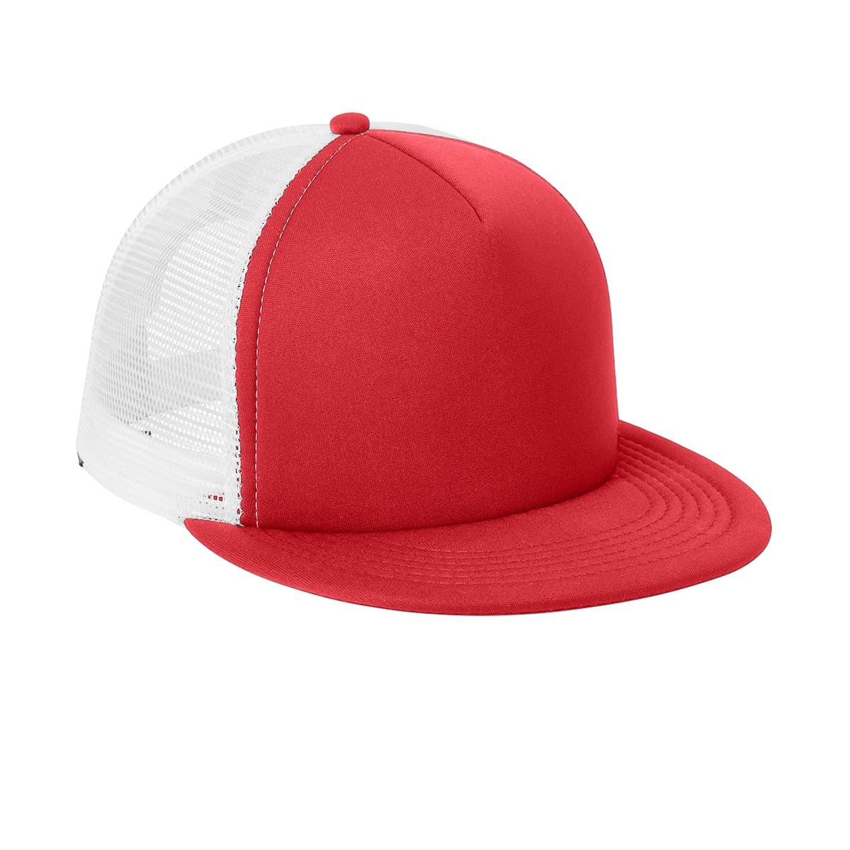 Men's Flat Bill Plastic Snapback Polyester Foam Trucker Cap-New Red