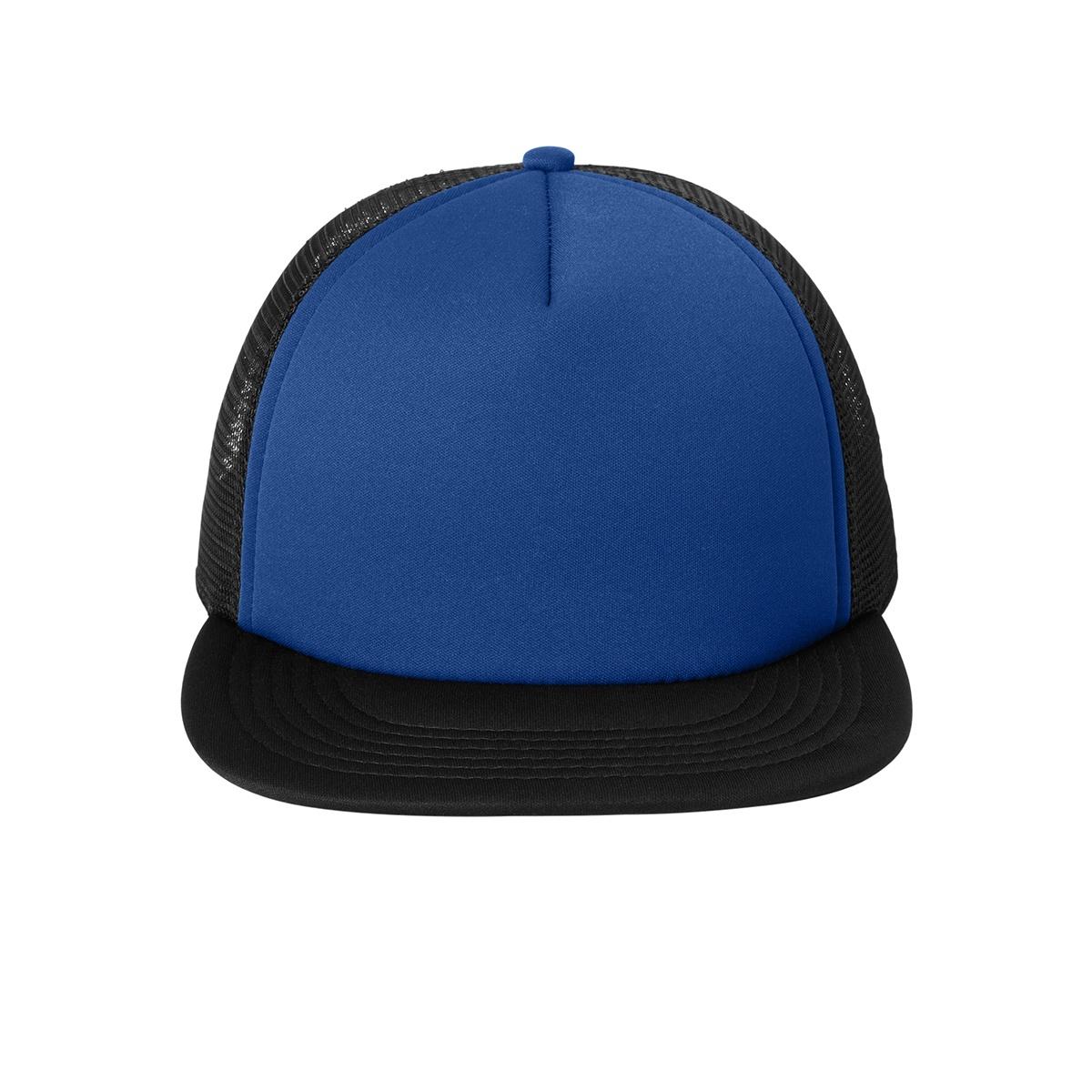 Men's Flat Bill Plastic Snapback Polyester Foam Trucker Cap-Royal