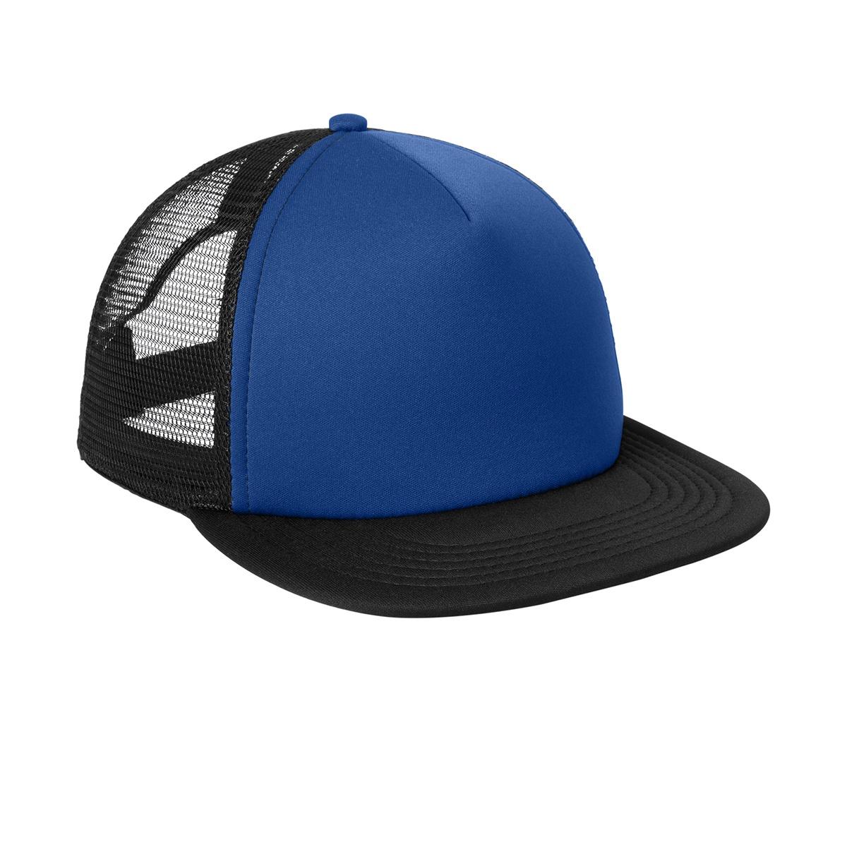 Men's Flat Bill Plastic Snapback Polyester Foam Trucker Cap-Royal