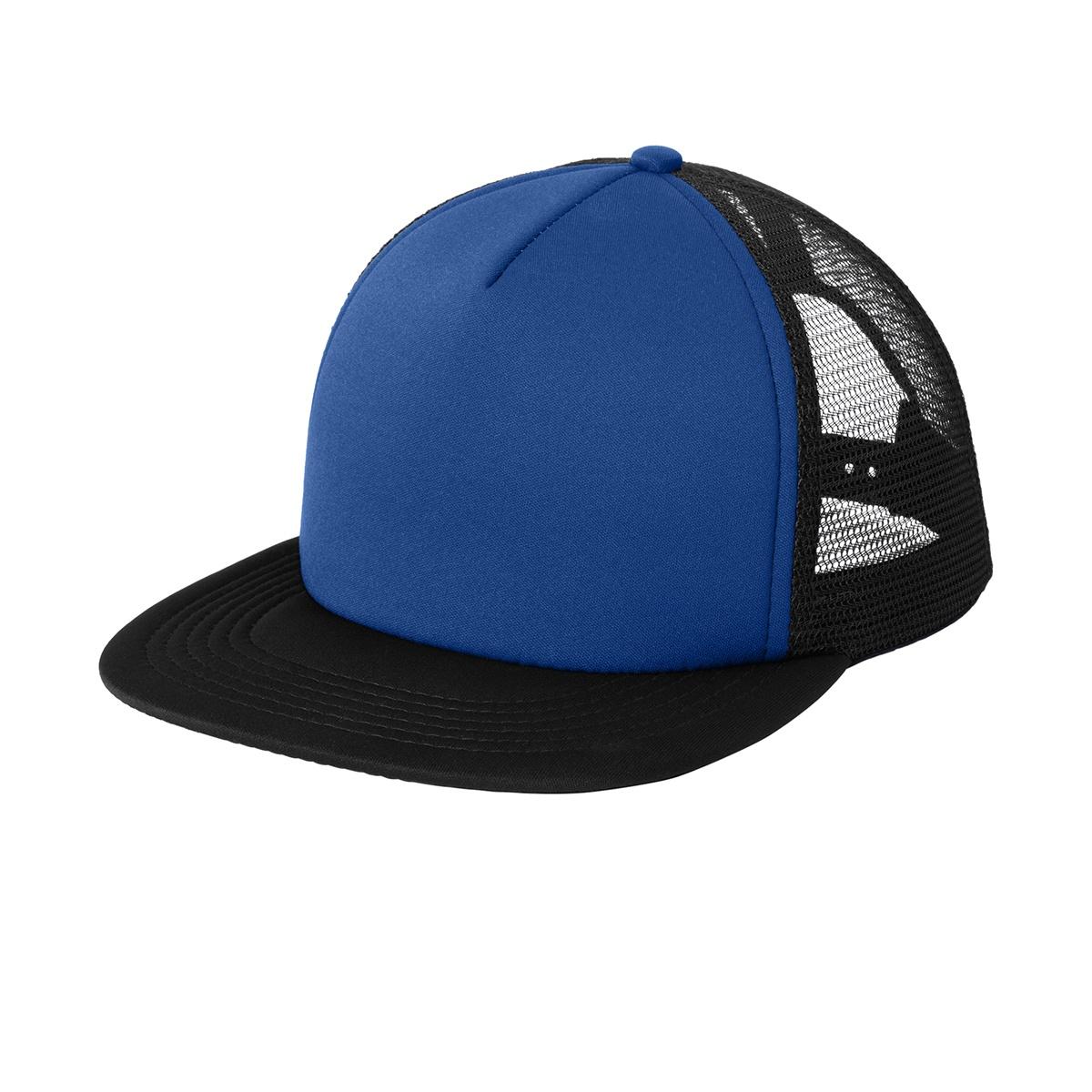 Men's Flat Bill Plastic Snapback Polyester Foam Trucker Cap-Royal