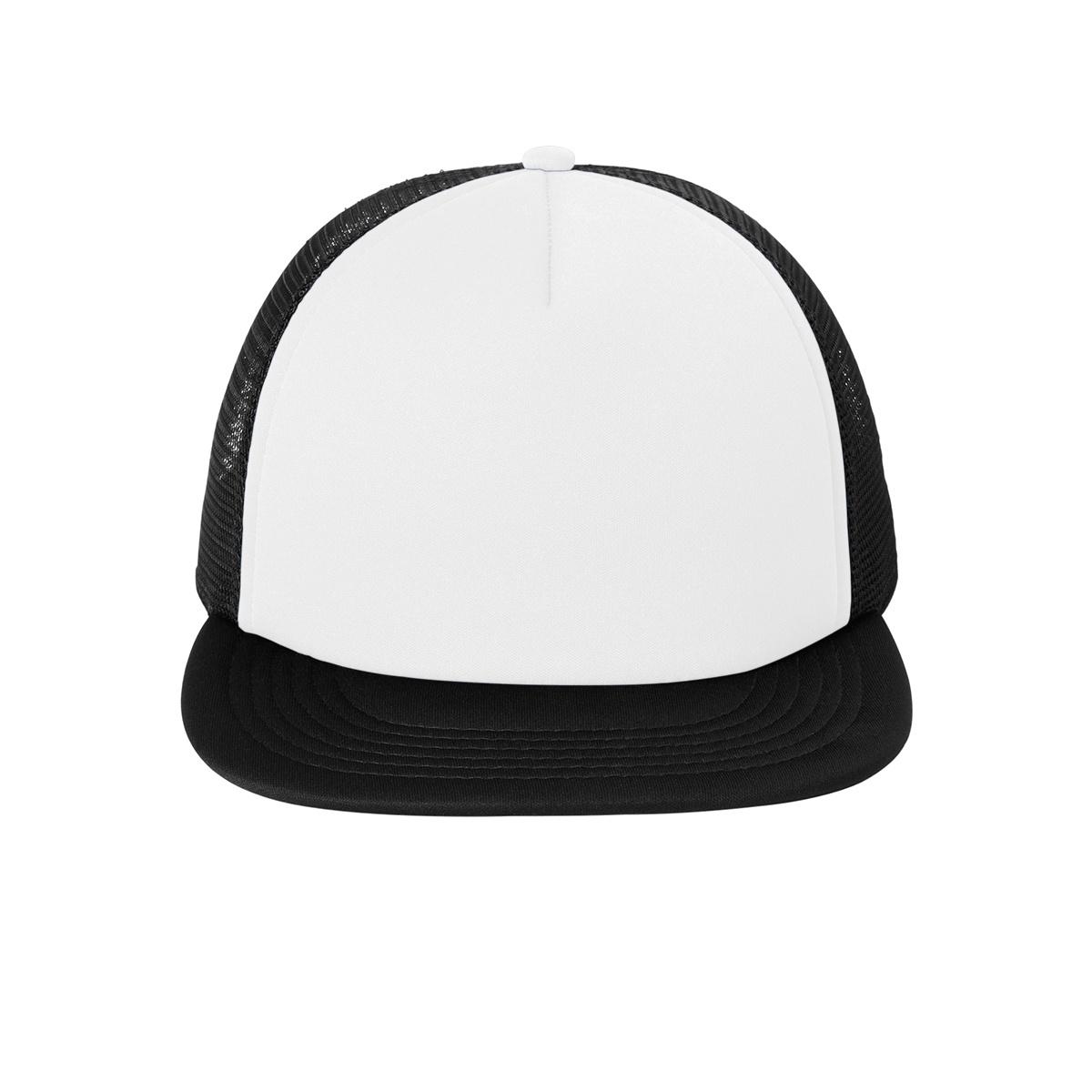 Men's Flat Bill Plastic Snapback Polyester Foam Trucker Cap-White