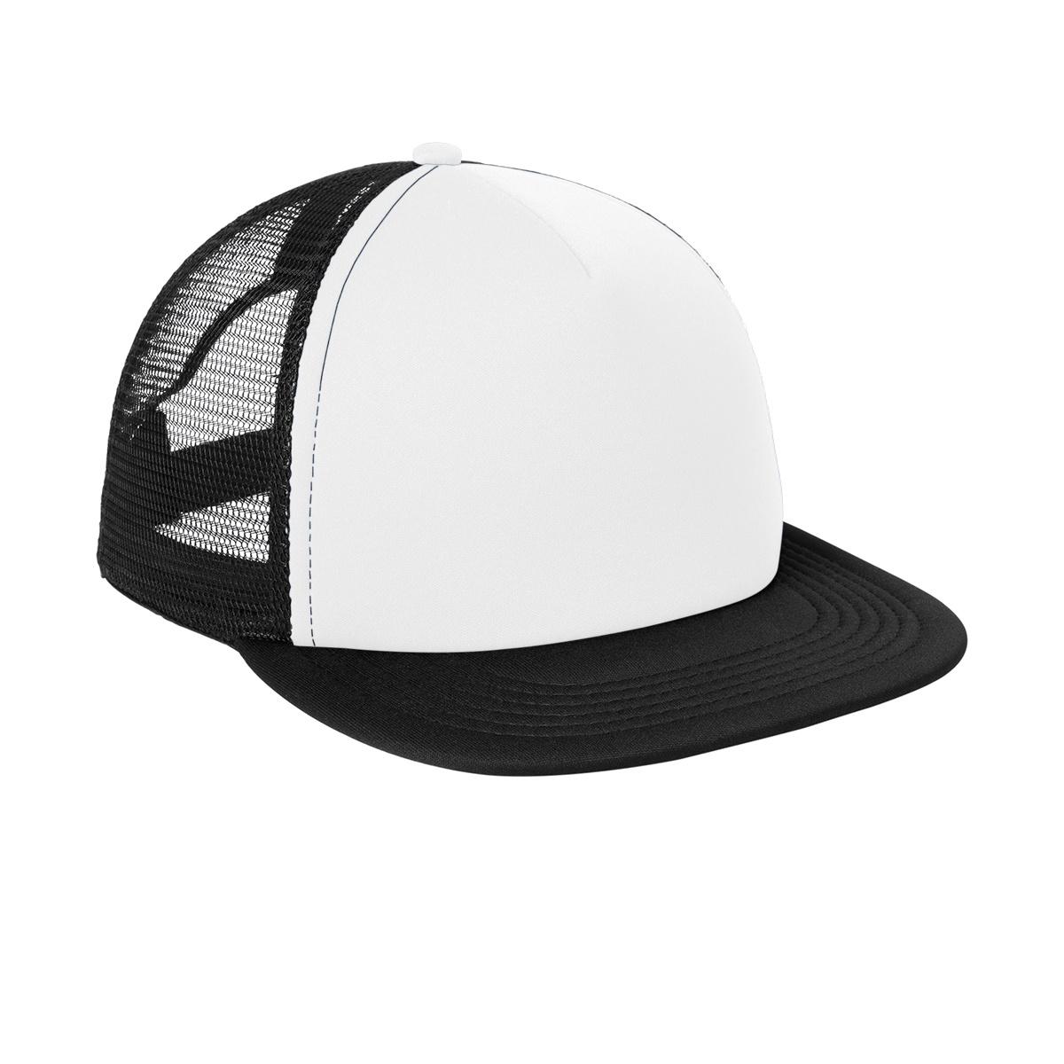 Men's Flat Bill Plastic Snapback Polyester Foam Trucker Cap-White