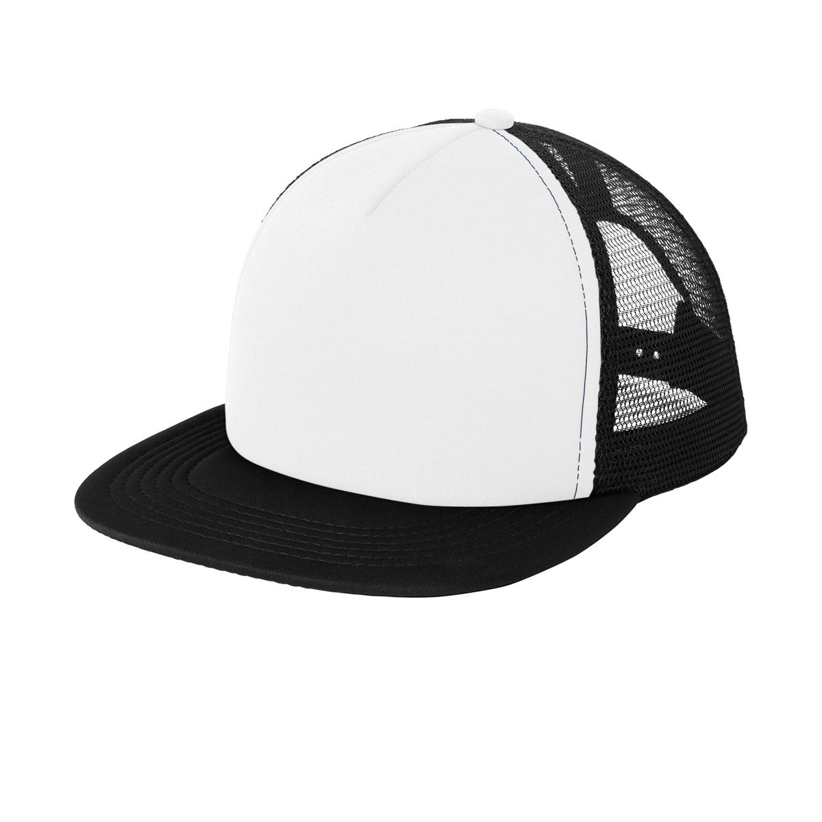 Men's Flat Bill Plastic Snapback Polyester Foam Trucker Cap-White