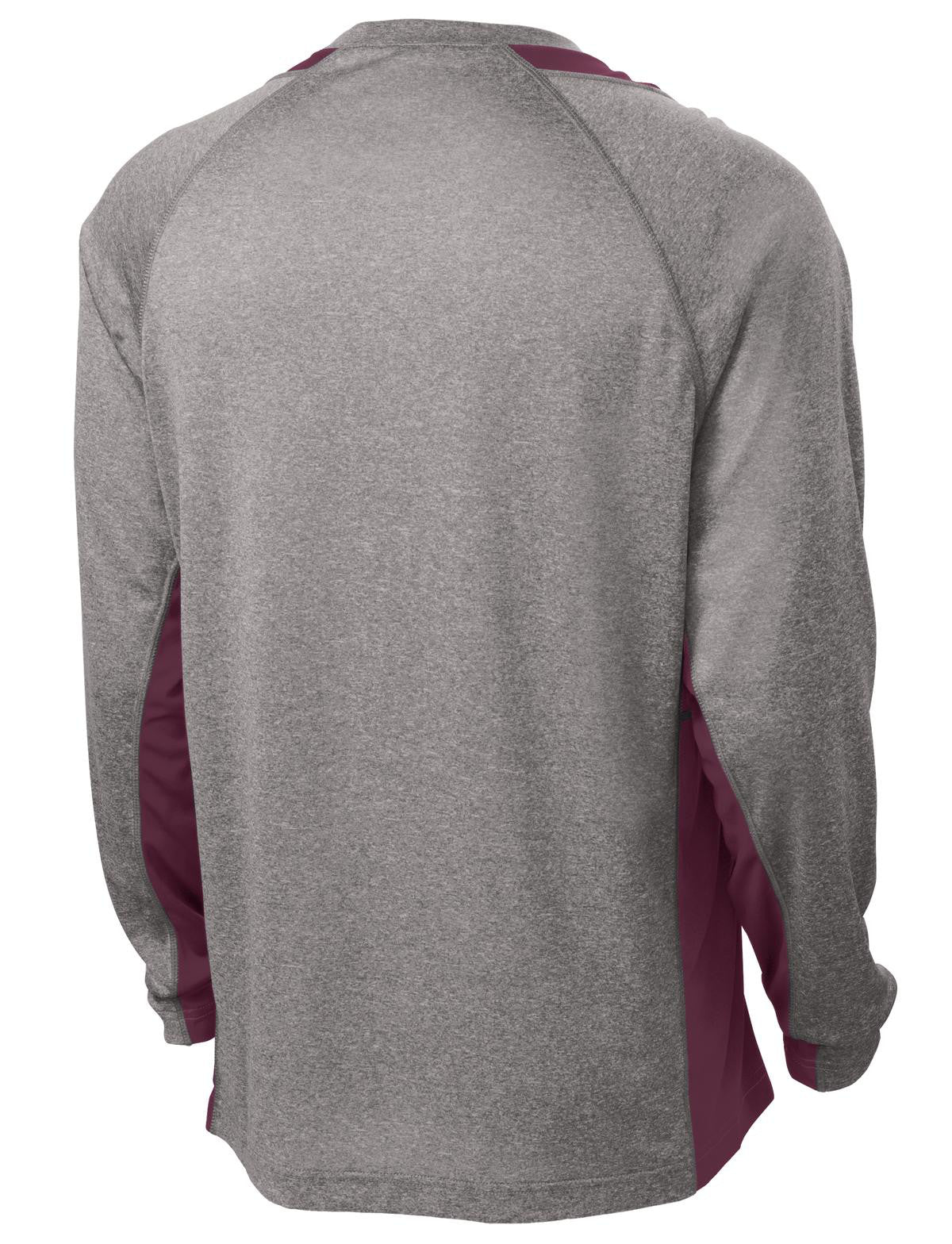 Mafoose Men's Long Sleeve Heather Colorblock Contender Tee Shirt Vintage Heather/ Maroon-Back