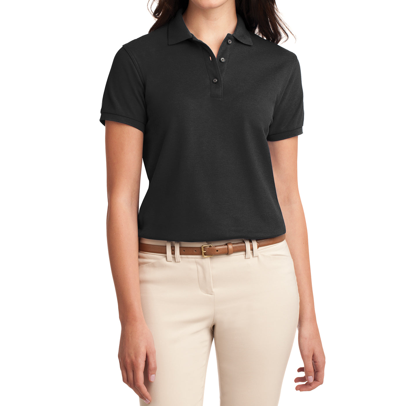 Womens Silk Touch Classic Polo Shirt - Black - Front