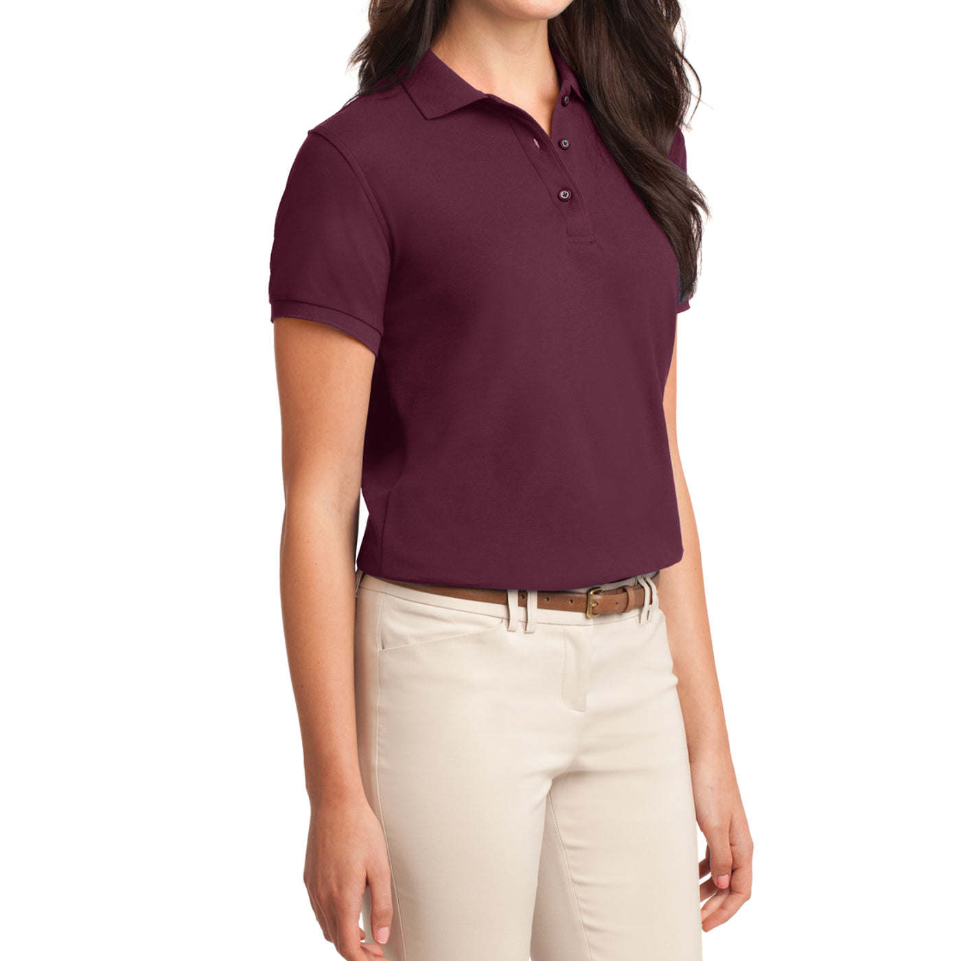 Womens Silk Touch Classic Polo Shirt - Burgundy - Side