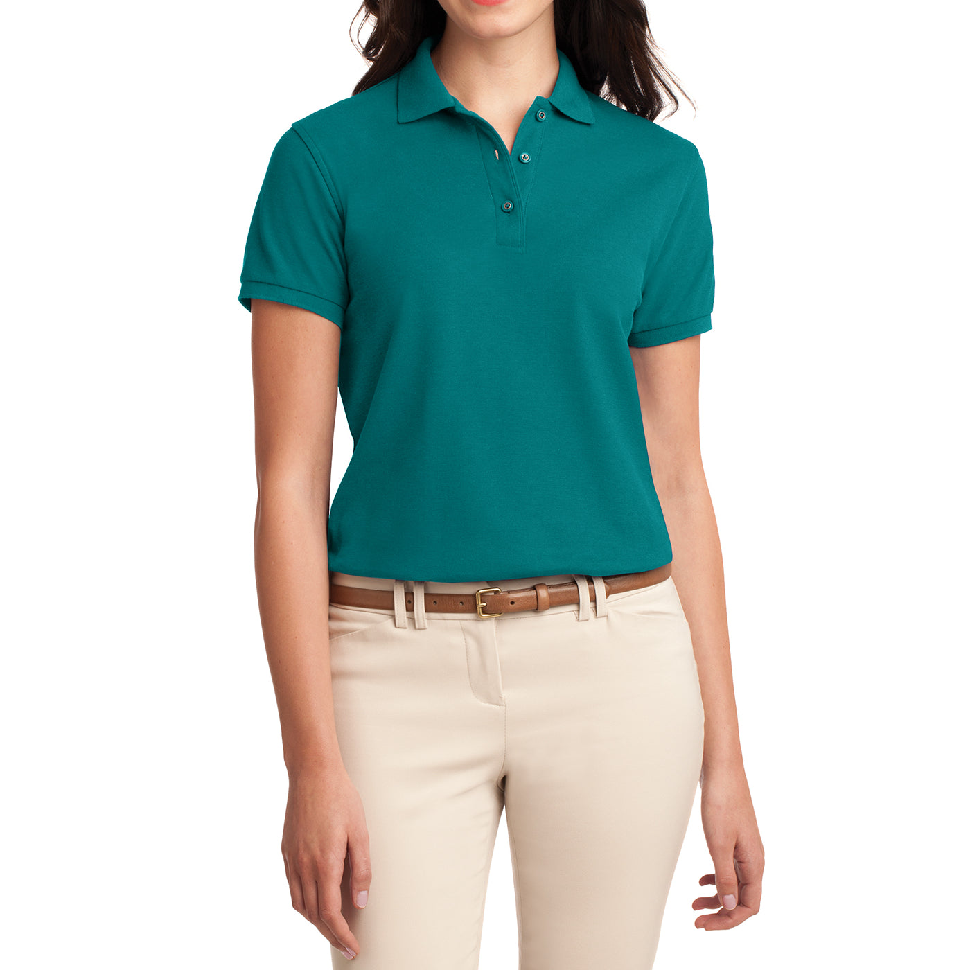 Womens Silk Touch Classic Polo Shirt - Teal Green - Front