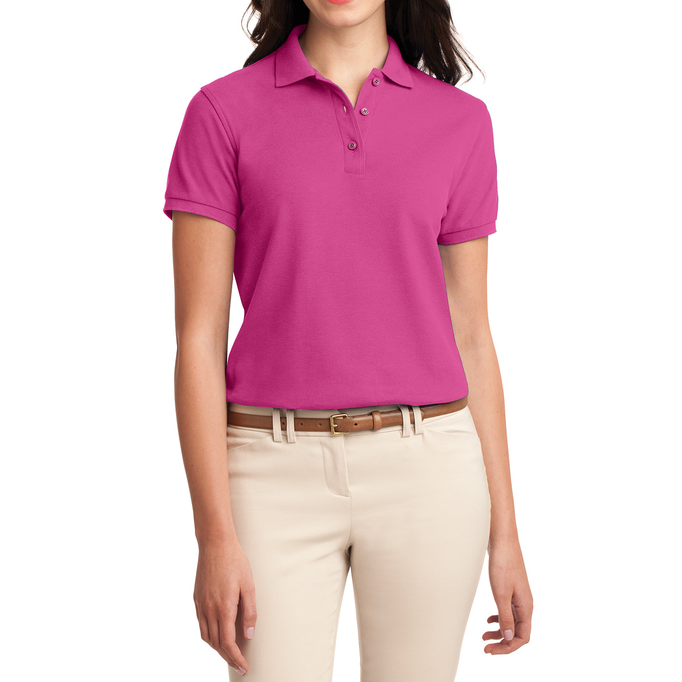 Womens Silk Touch Classic Polo Shirt - Tropical Pink - Front