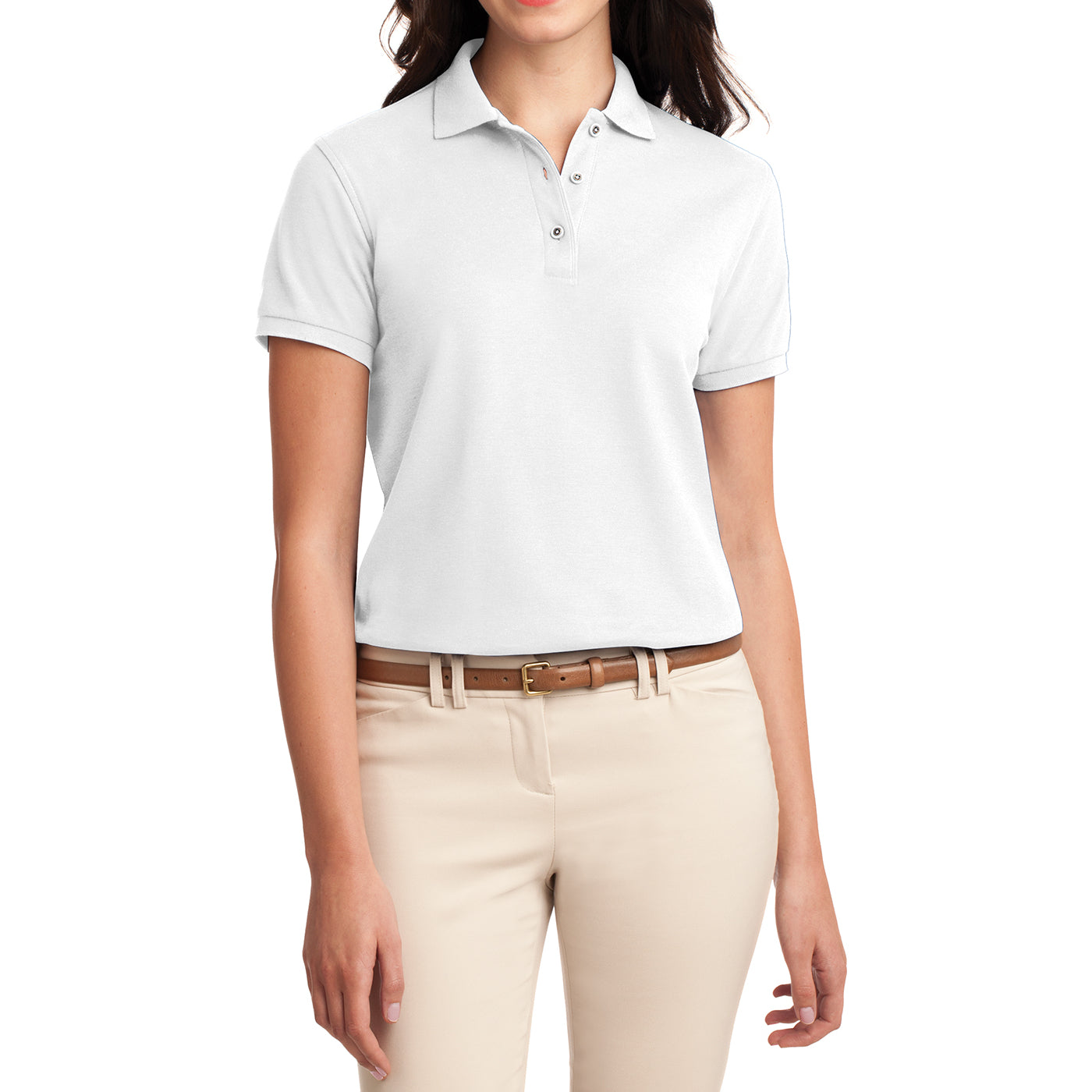 Womens Silk Touch Classic Polo Shirt - White - Front