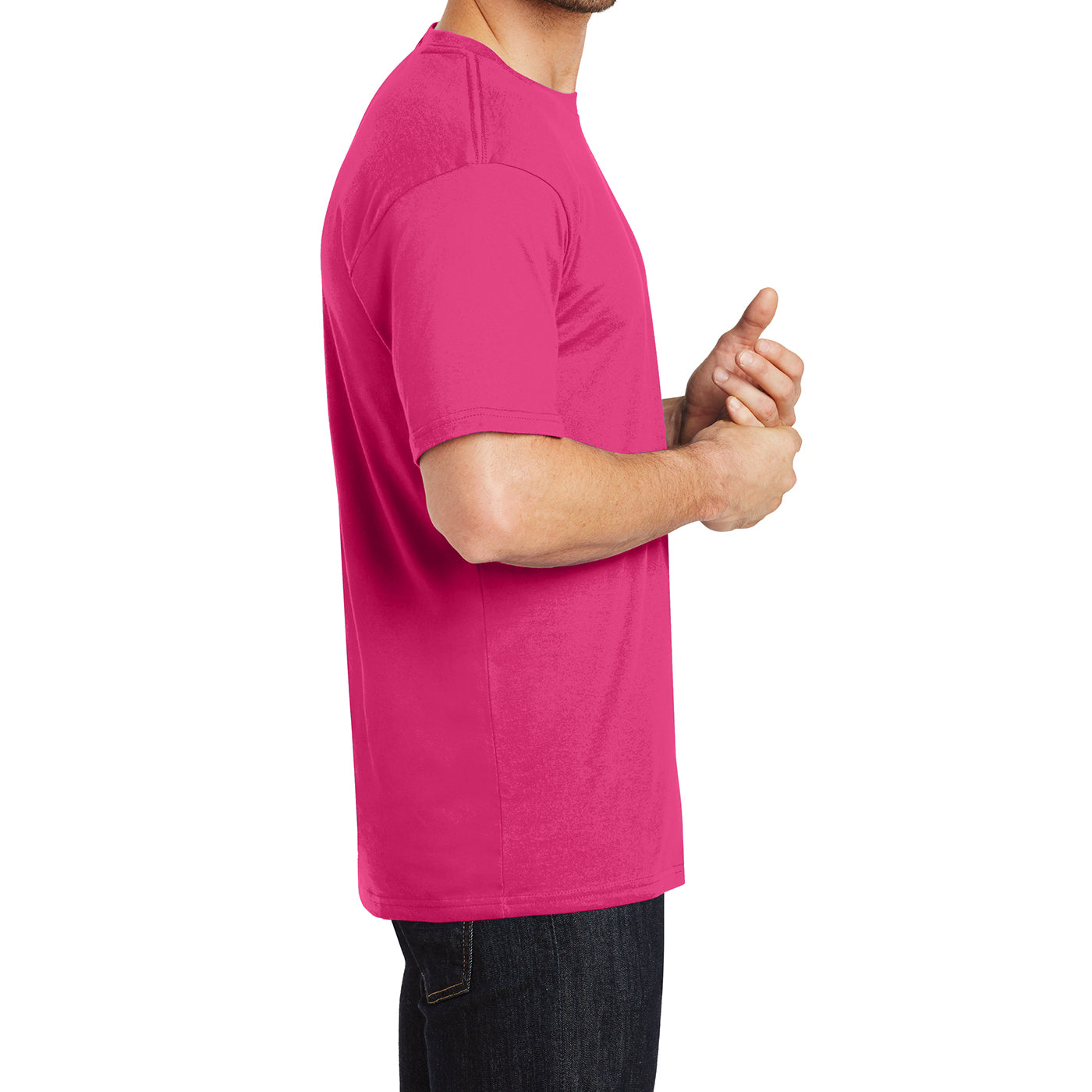 Mens Perfect Weight Crew Tee - Dark Fuchsia- Side