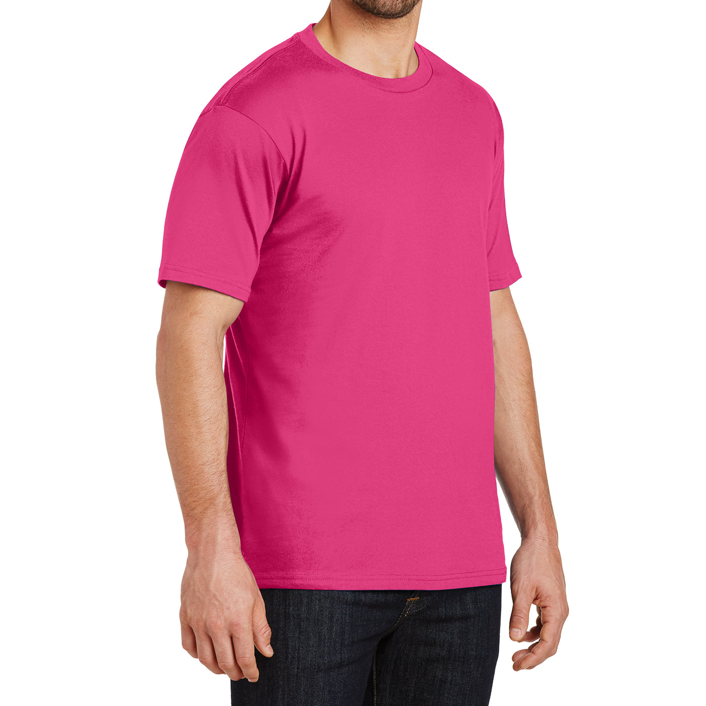 Mens Perfect Weight Crew Tee - Dark Fuchsia- Side