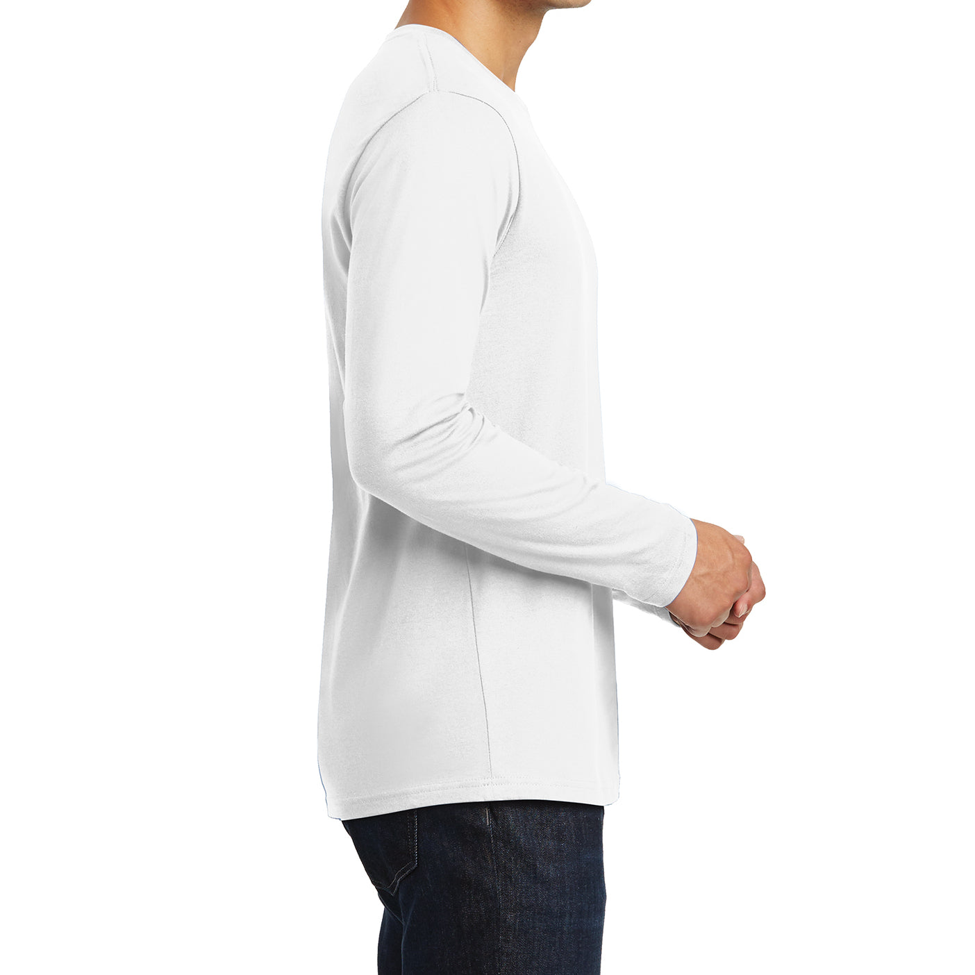 Mens Perfect Weight Long Sleeve Tee - Bright White - Side