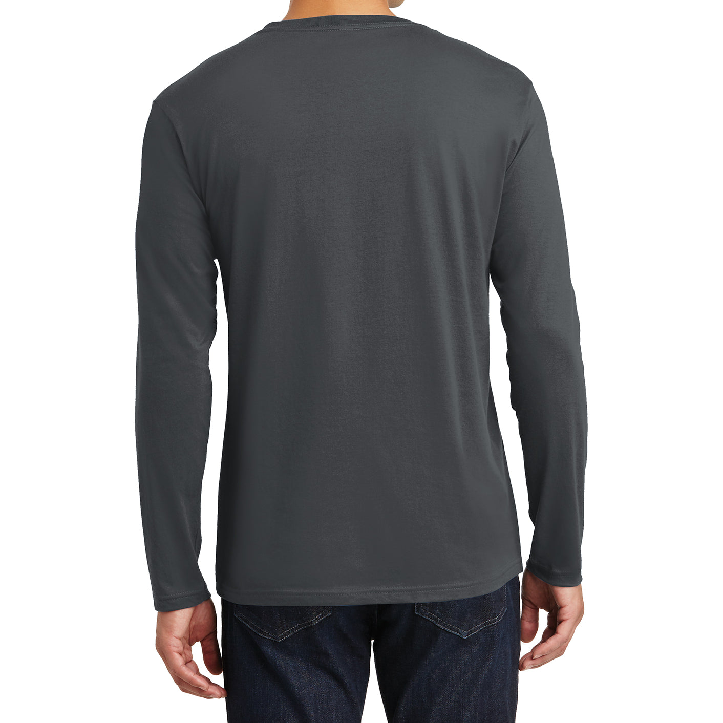 Mens Perfect Weight Long Sleeve Tee - Charcoal - Back