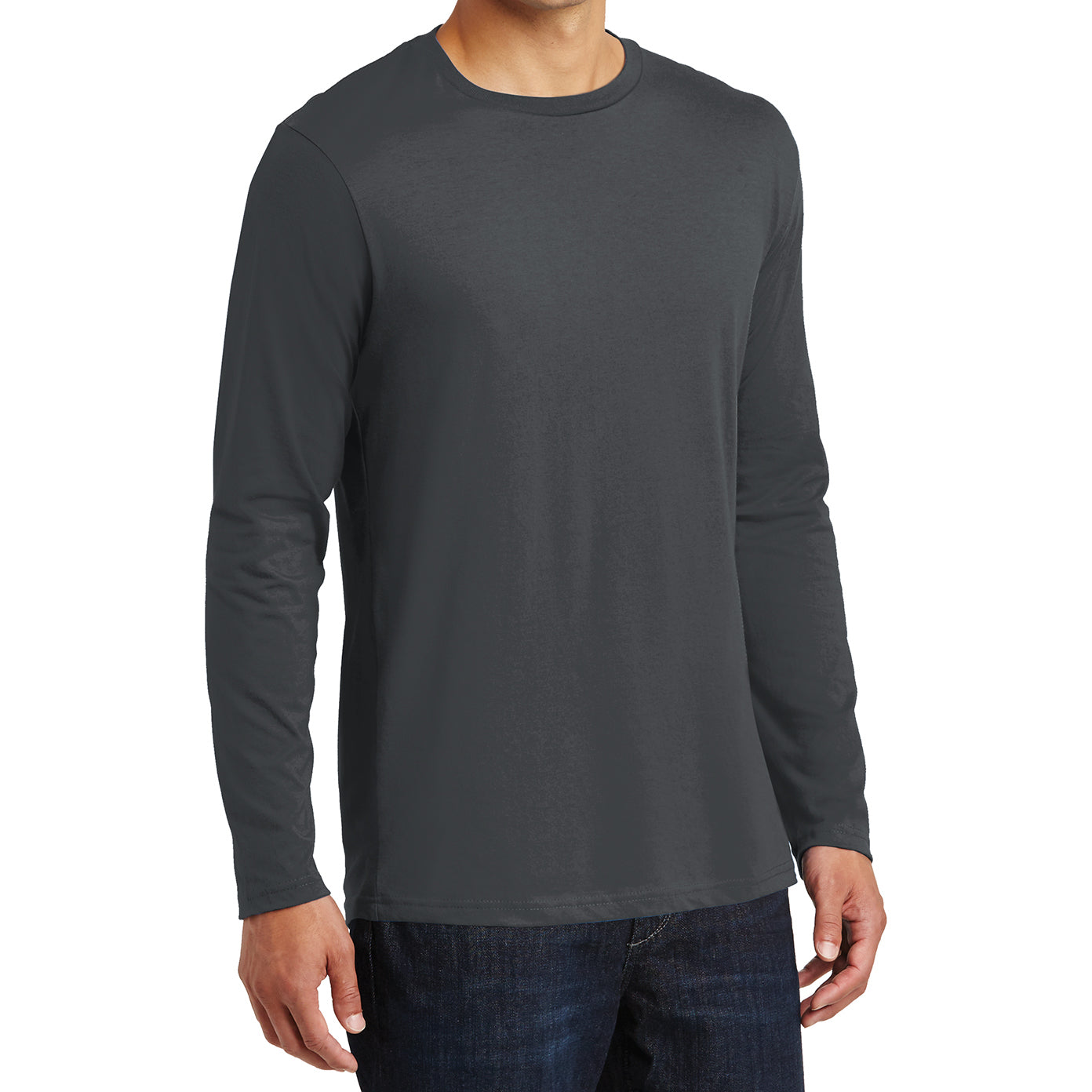 Mens Perfect Weight Long Sleeve Tee - Charcoal - Side