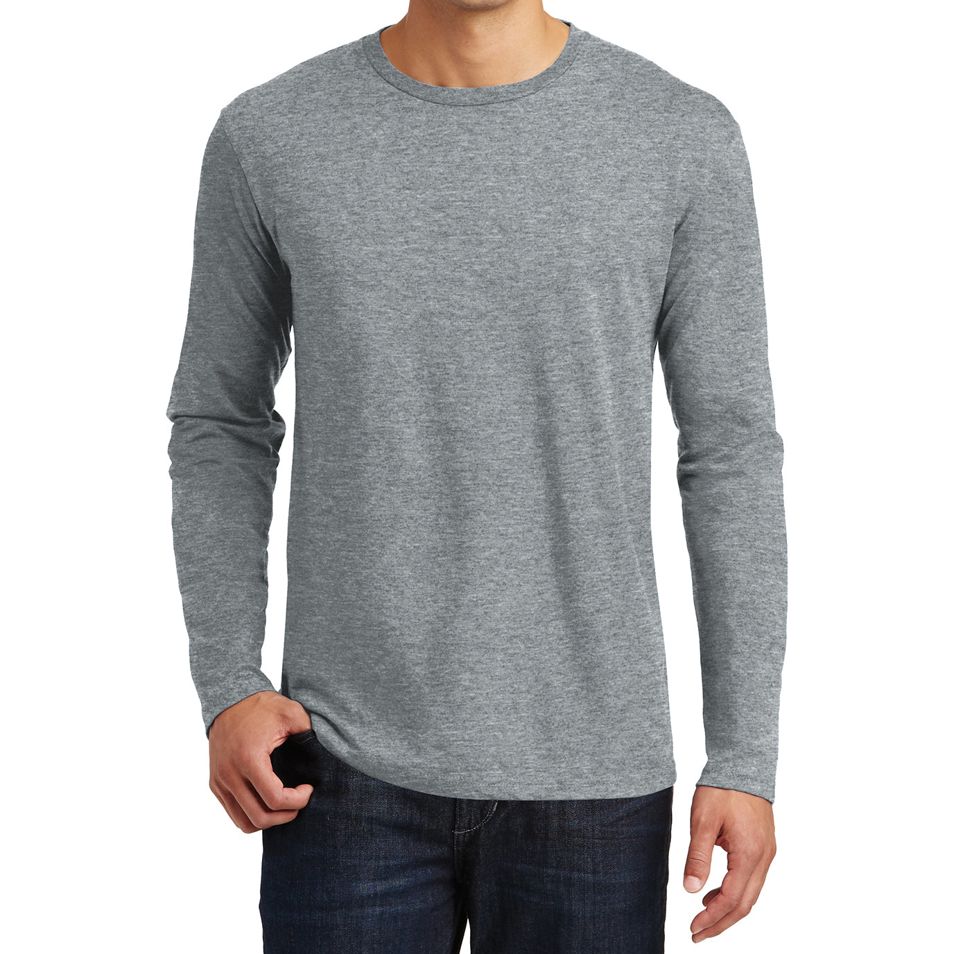 Mens Perfect Weight Long Sleeve Tee - Heathered Steel - Front