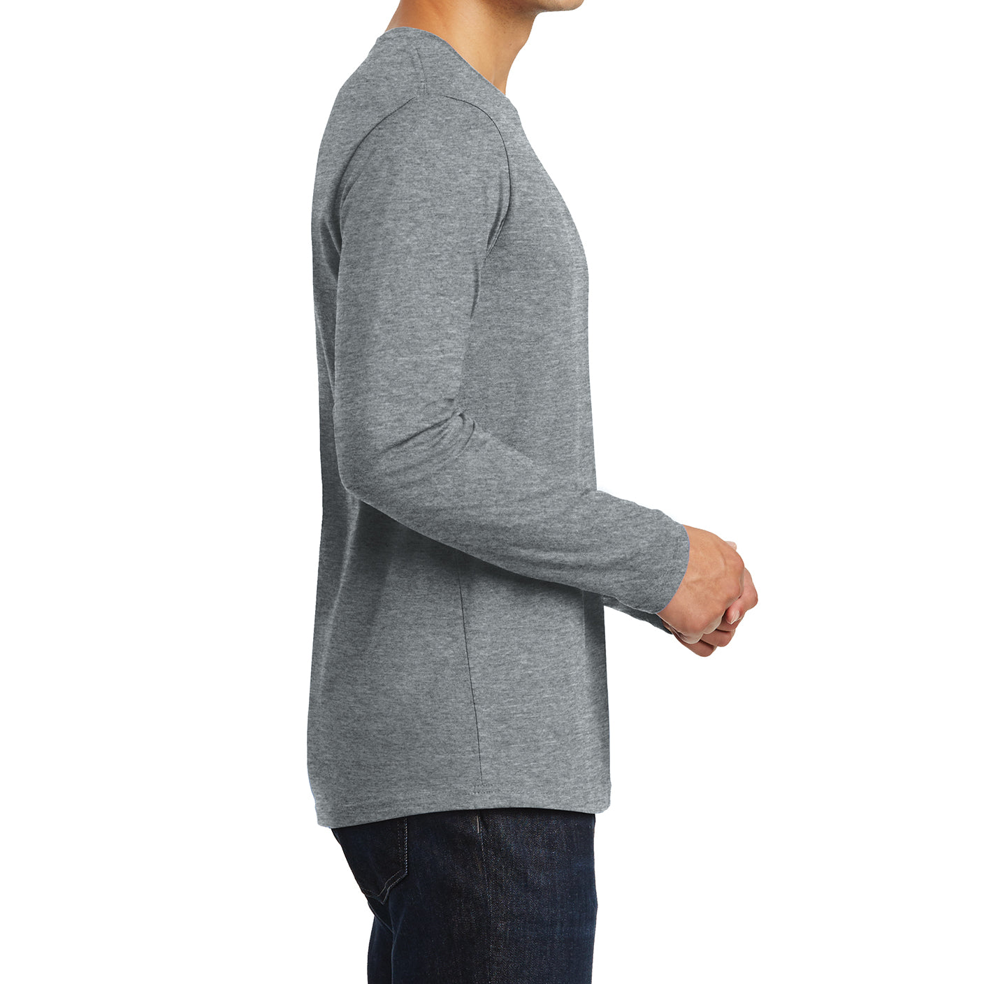 Mens Perfect Weight Long Sleeve Tee - Heathered Steel - Side