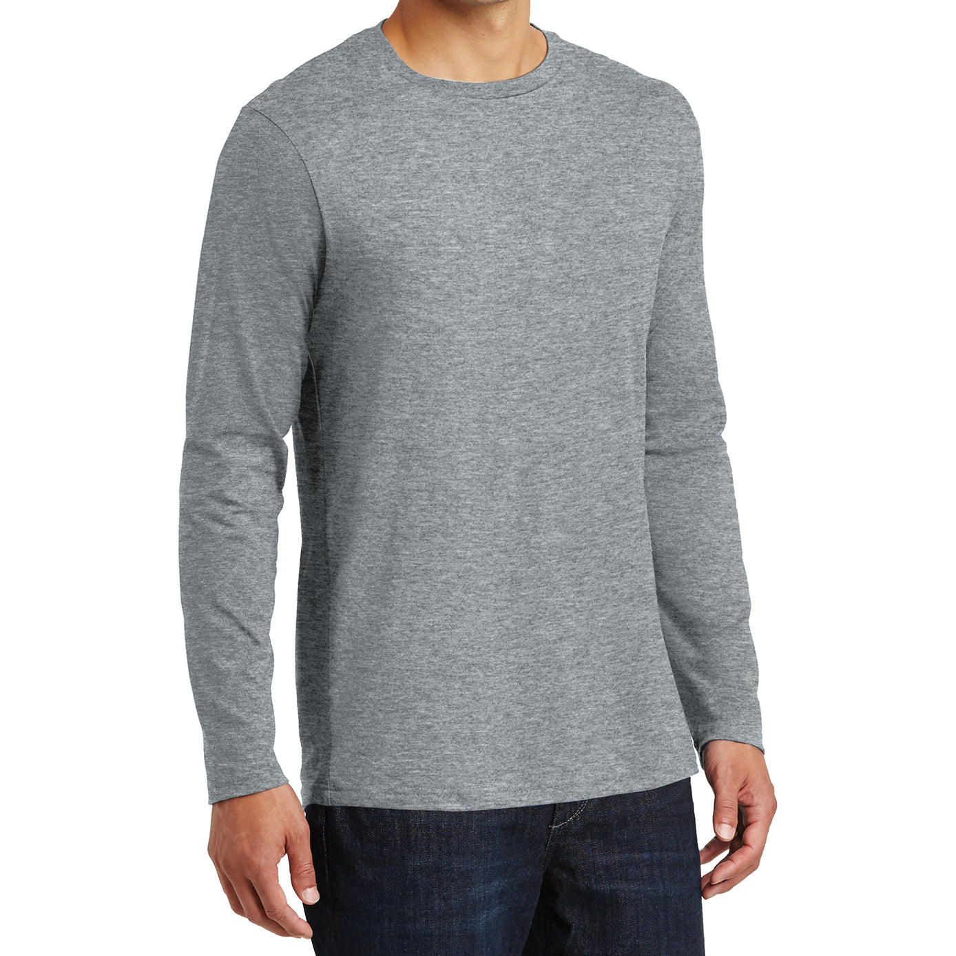 Mens Perfect Weight Long Sleeve Tee - Heathered Steel - Side