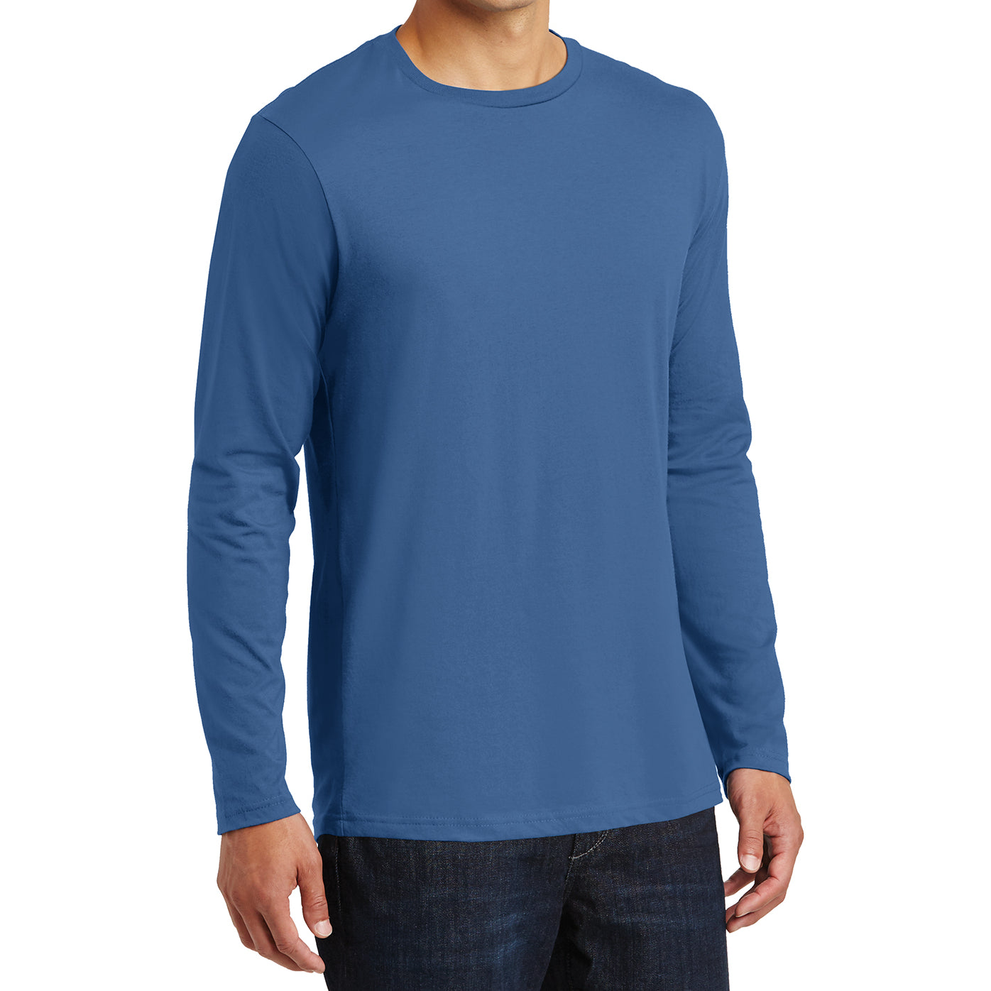 Mens Perfect Weight Long Sleeve Tee - Maritime Blue - Side