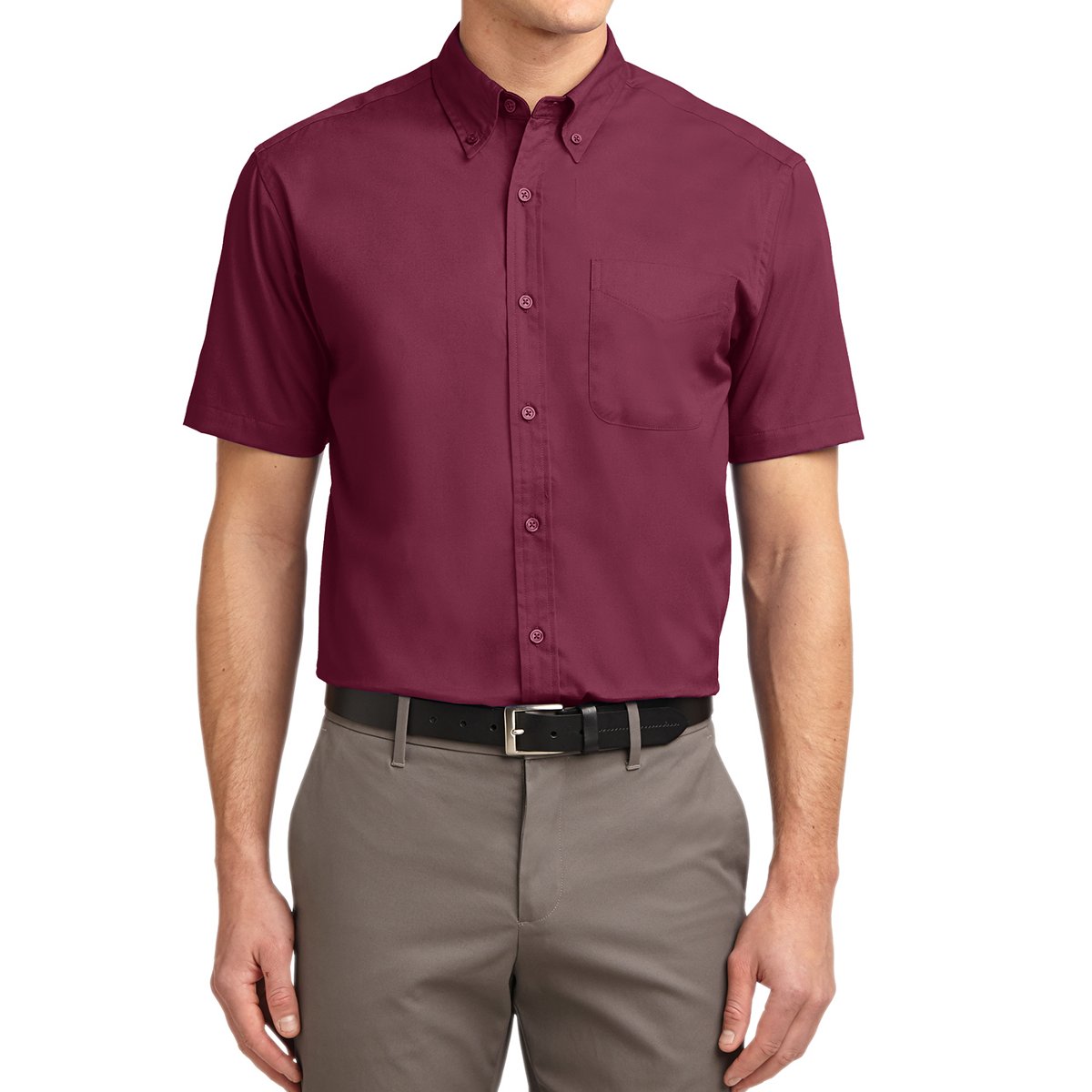 Men's Short Sleeve Wrinkle Resistance Easy Care Button Down Collar Shirt