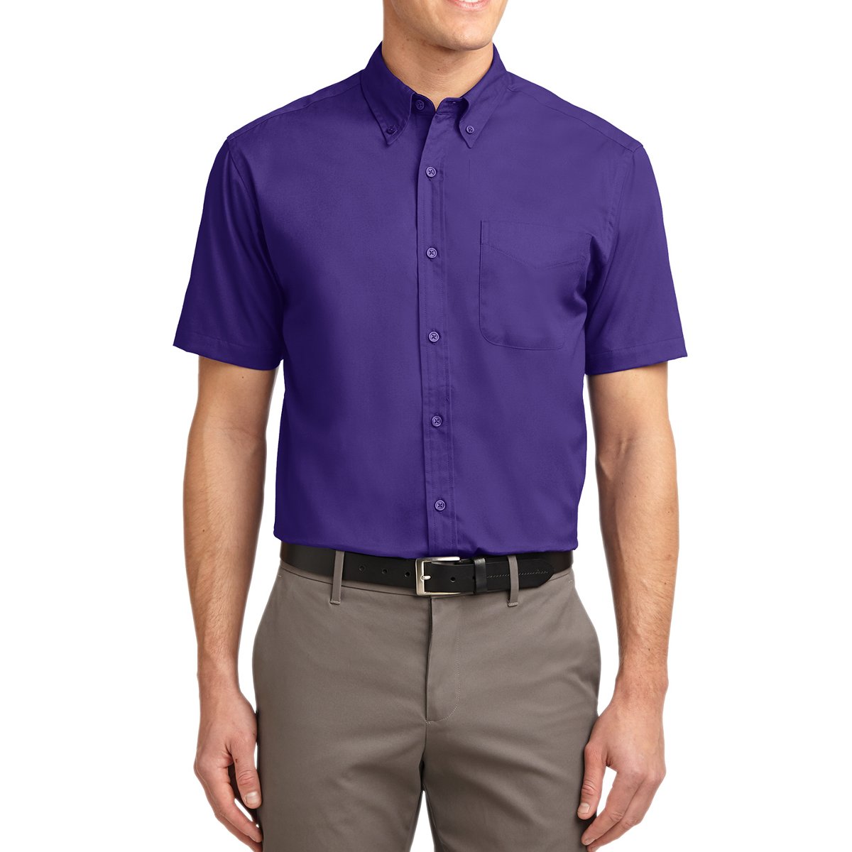 Men's Short Sleeve Wrinkle Resistance Easy Care Button Down Collar Shirt