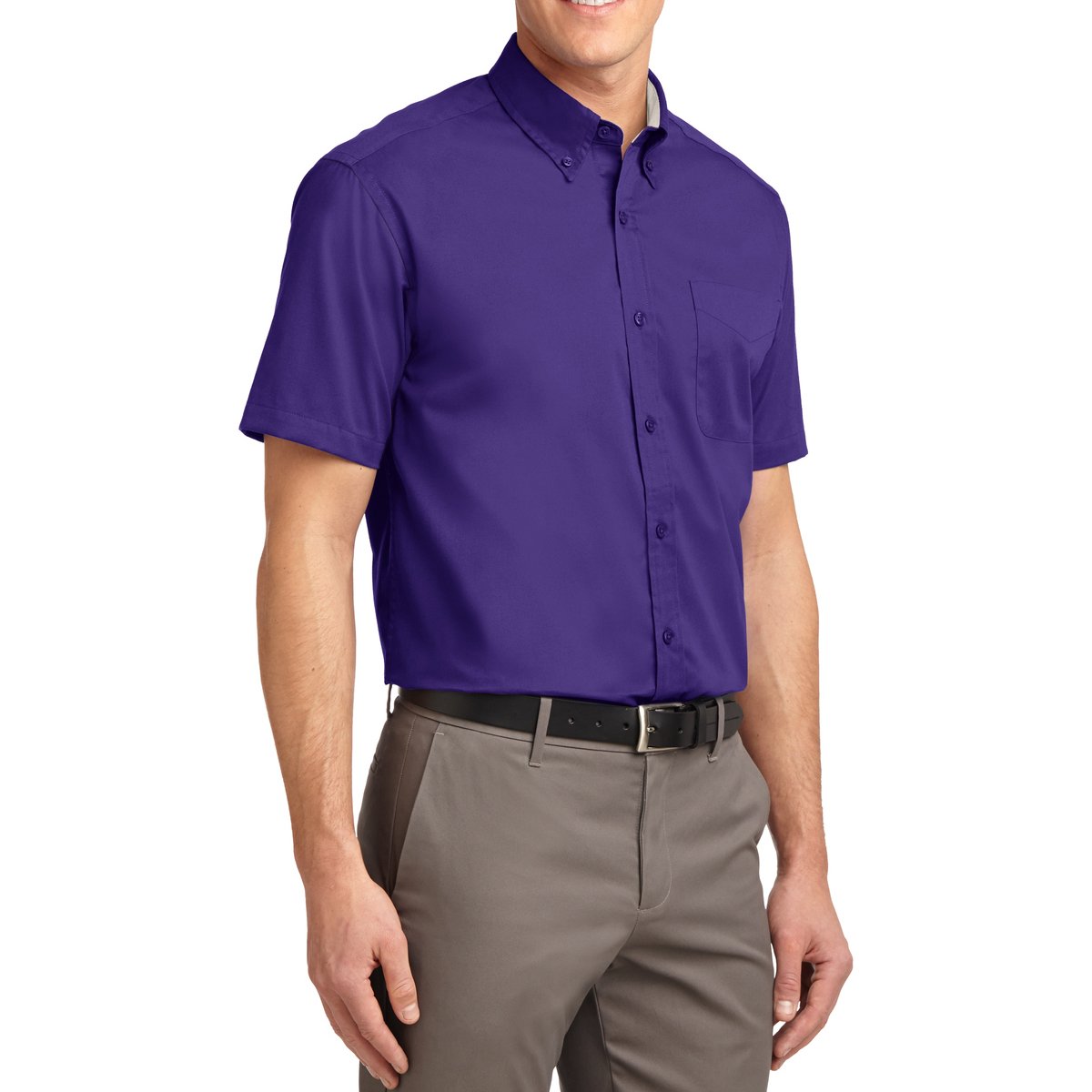 Men's Short Sleeve Wrinkle Resistance Easy Care Button Down Collar Shirt