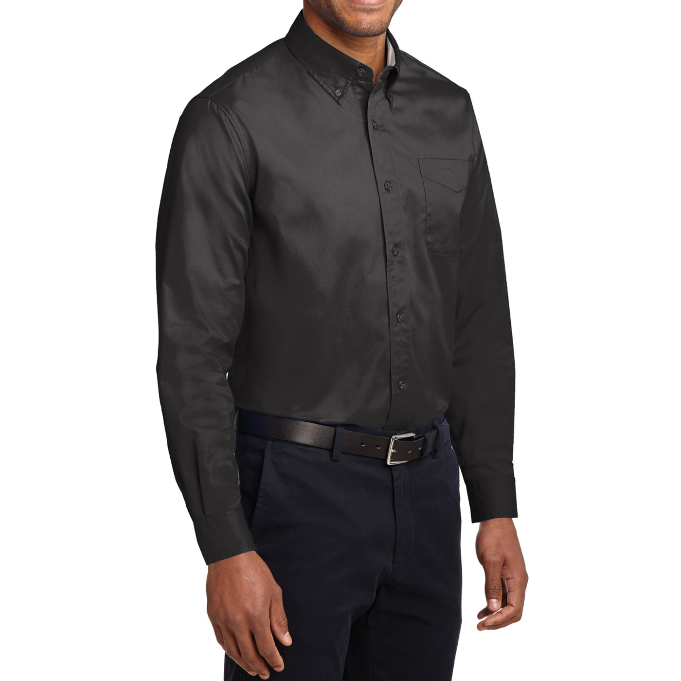 Men's Long Sleeve Easy Care Shirt - Black/ Light Stone - Side