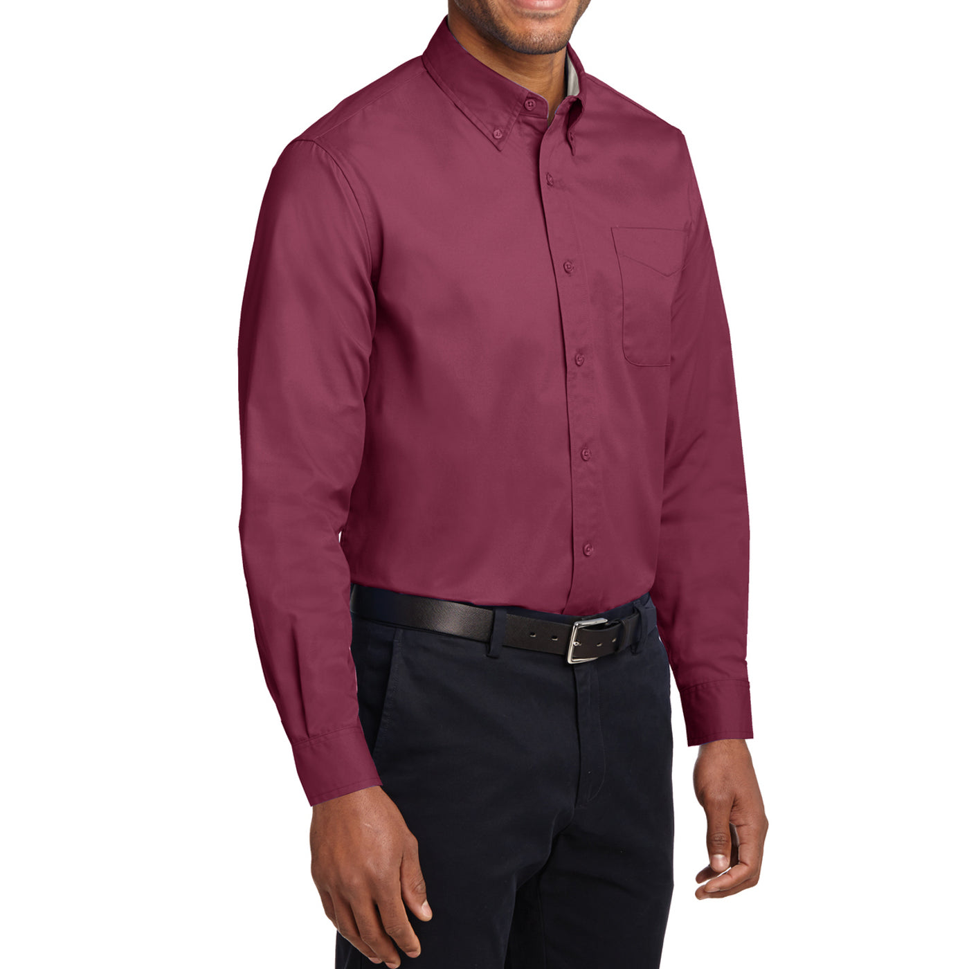 Men's Long Sleeve Easy Care Shirt - Burgundy/ Light Stone - Side