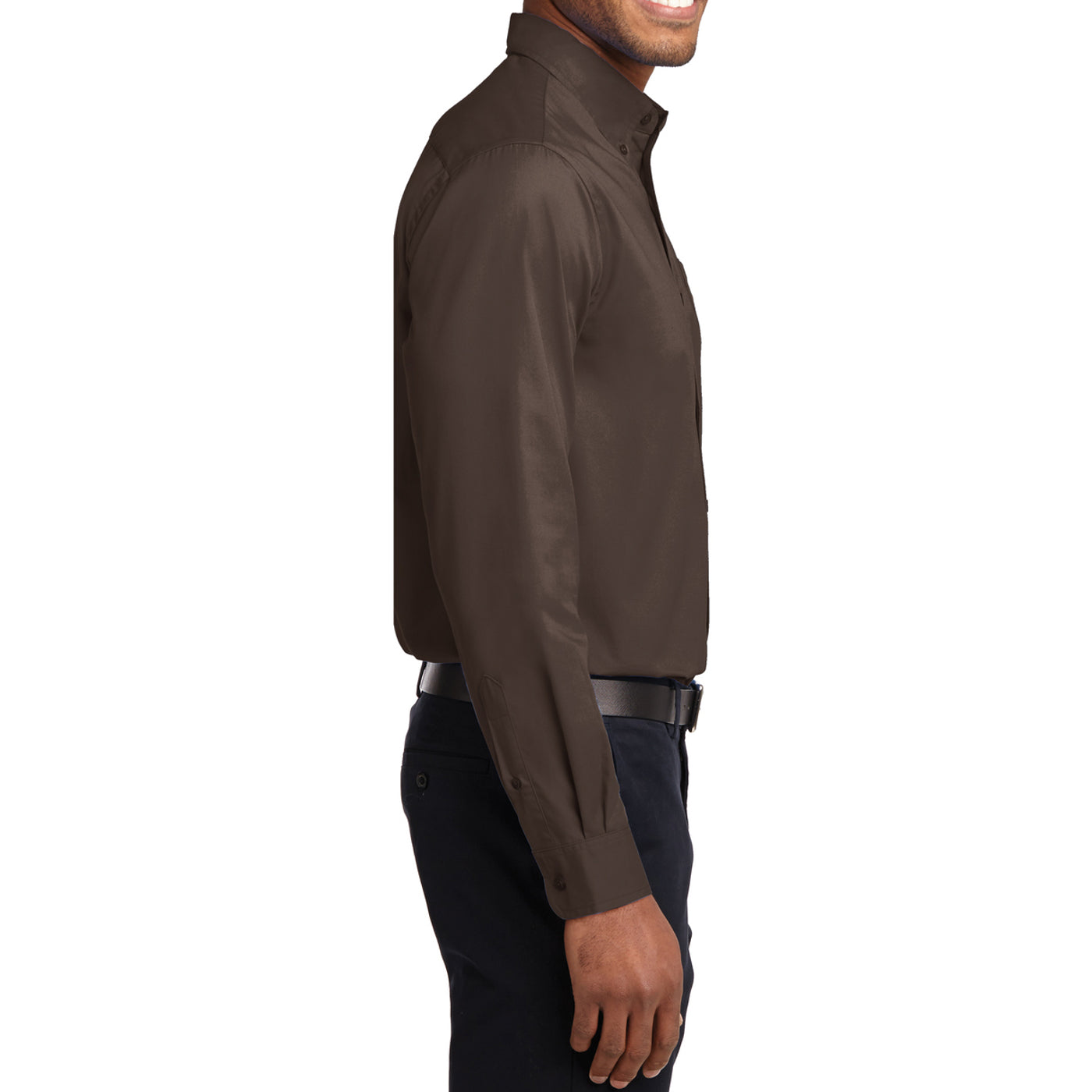 Men's Long Sleeve Easy Care Shirt - Coffee Bean/ Light Stone - Side
