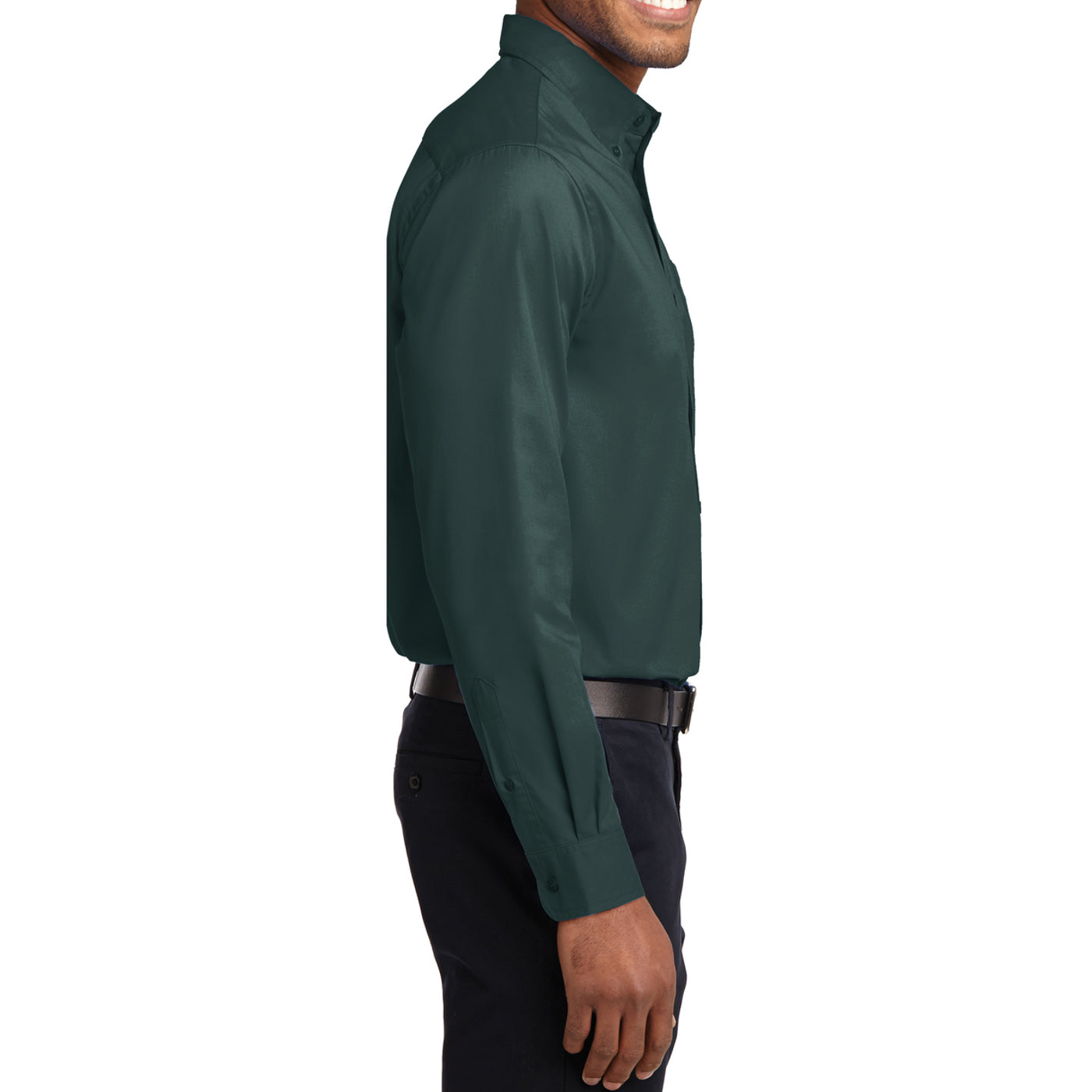 Men's Long Sleeve Easy Care Shirt - Dark Green/ Navy - Side