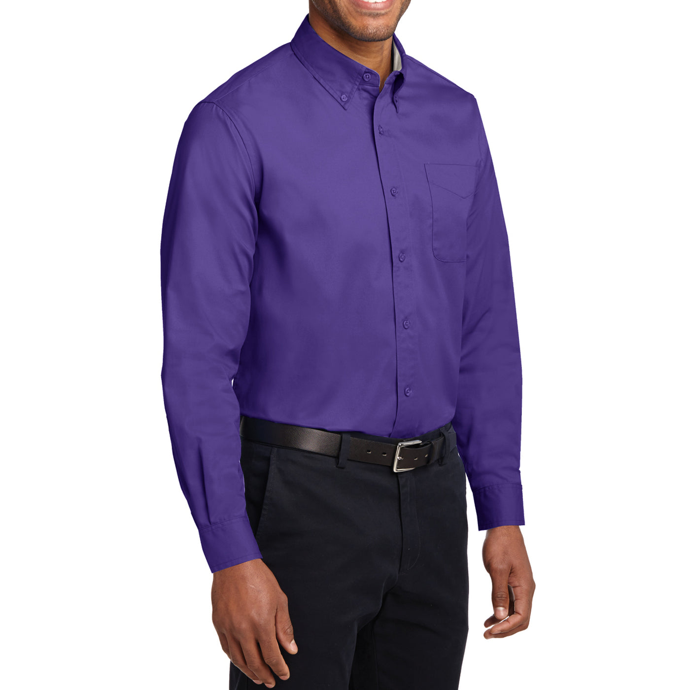 Men's Long Sleeve Easy Care Shirt - Purple/ Light Stone - Side