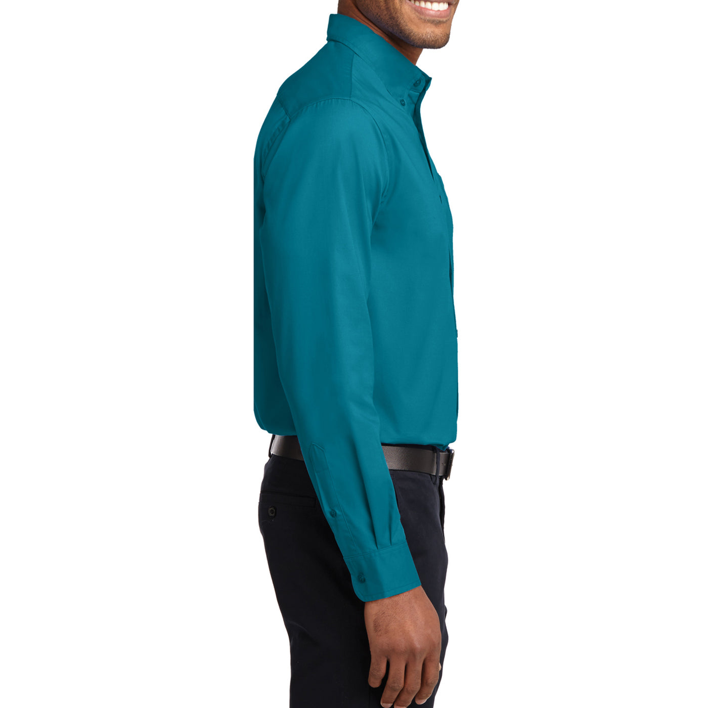 Men's Long Sleeve Easy Care Shirt - Teal Green - Side