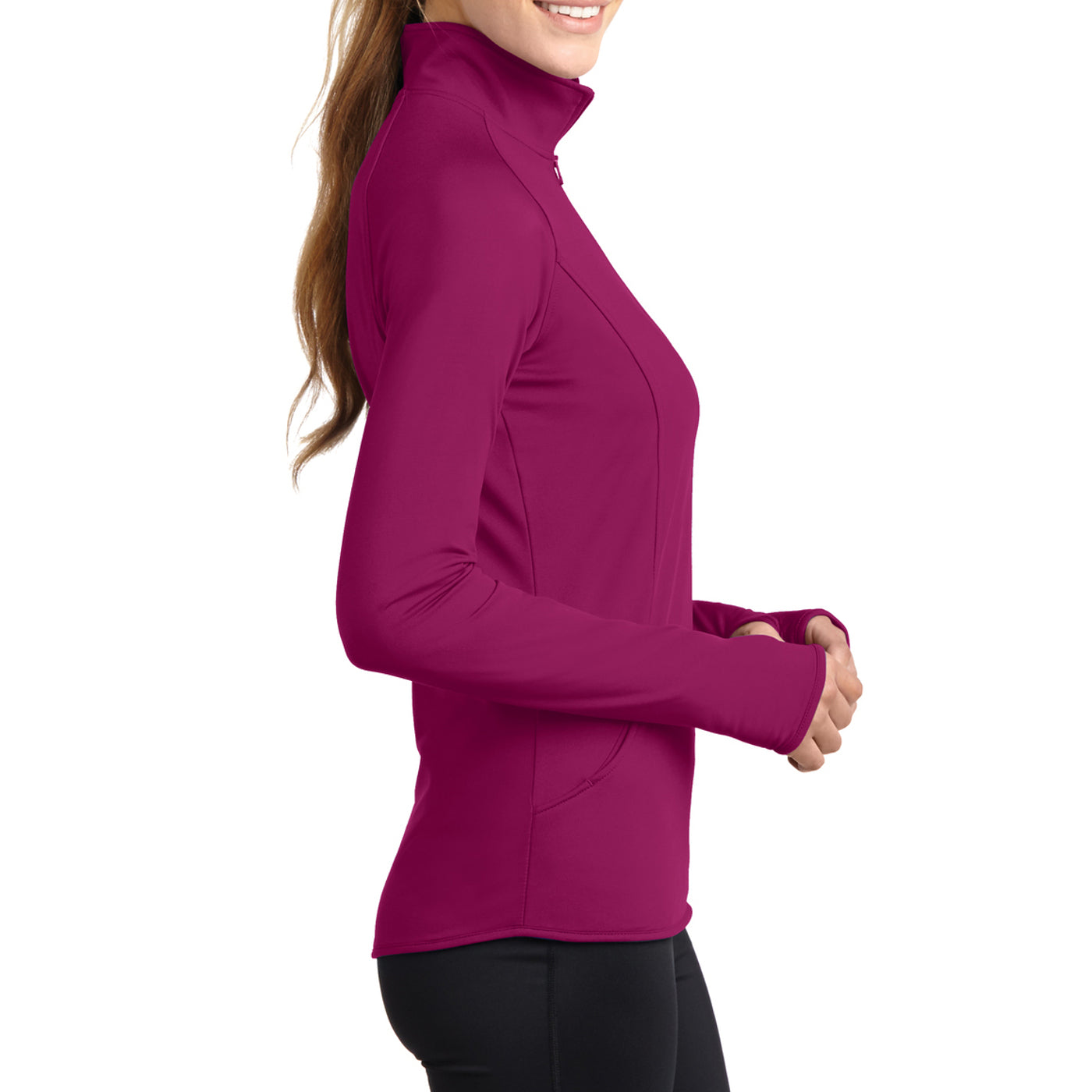 Women's Sport Wick Stretch 1/2 Zip Pullover - Pink Rush - Side