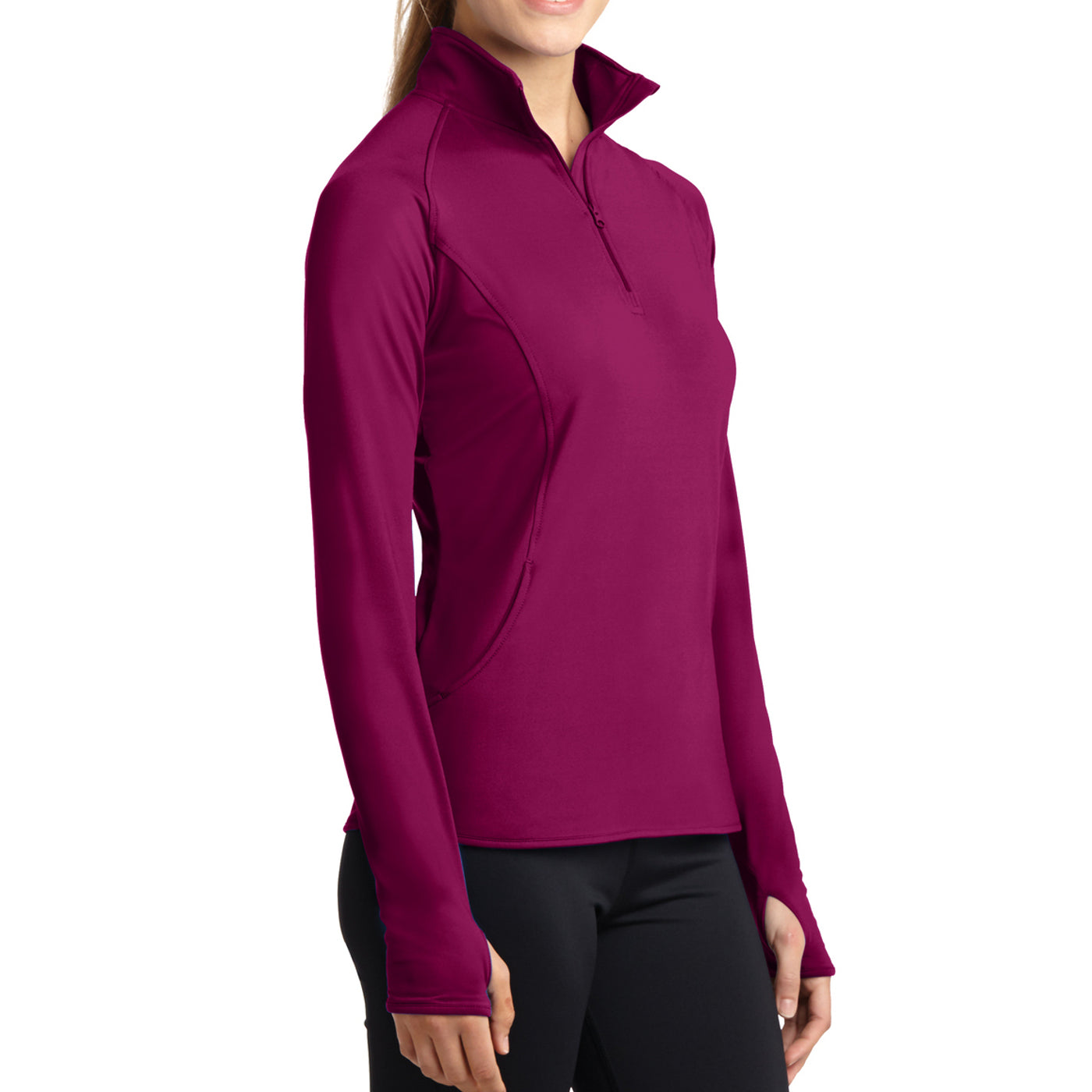 Women's Sport Wick Stretch 1/2 Zip Pullover - Pink Rush - Side
