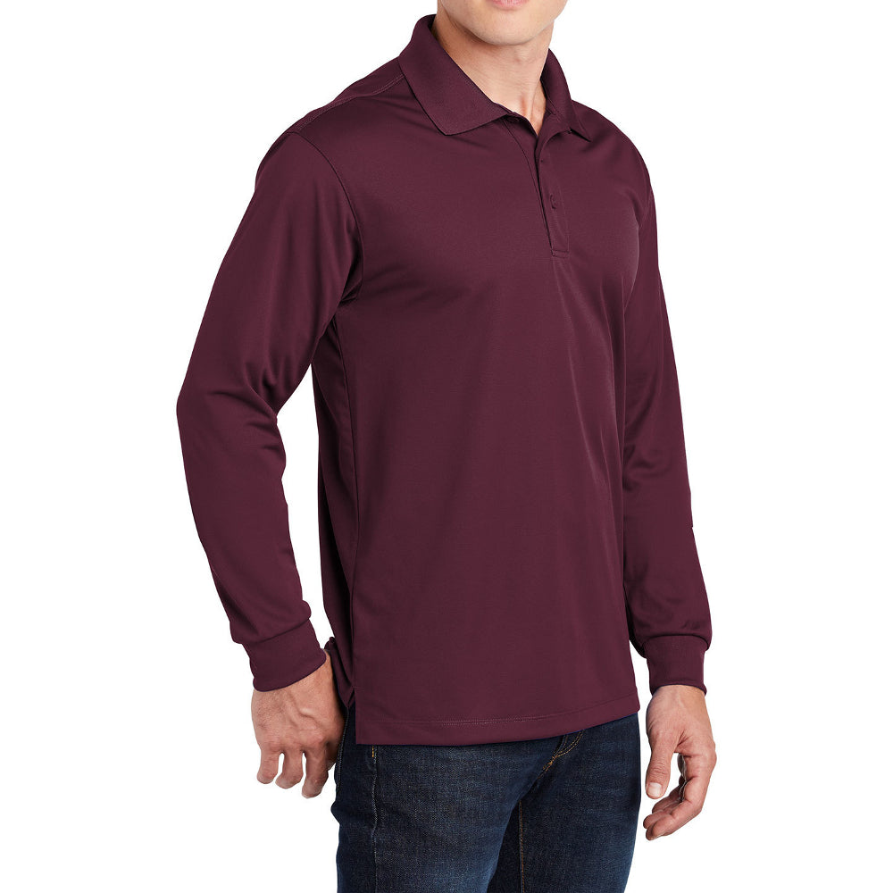 Men's Long Sleeve Moisture-Wicking Micropique Sport-Wick Casual Polo T-shirt