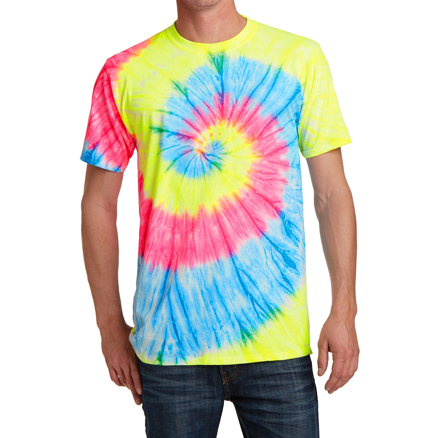 Men's Tie-Dye Tee - Neon Rainbow - Front