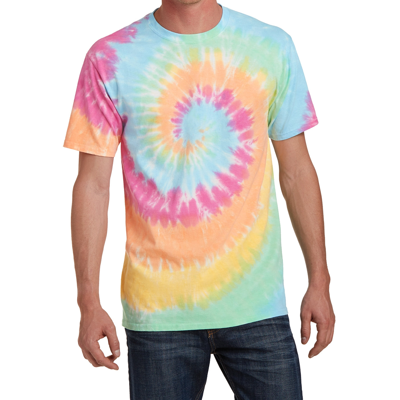Men's Tie-Dye Tee - Pastel Rainbow - Front