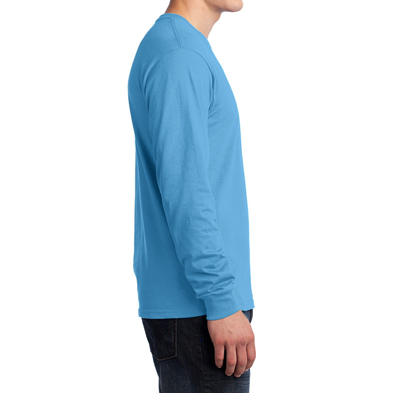 Men's Long Sleeve Core Cotton Tee - Aquatic Blue - Side