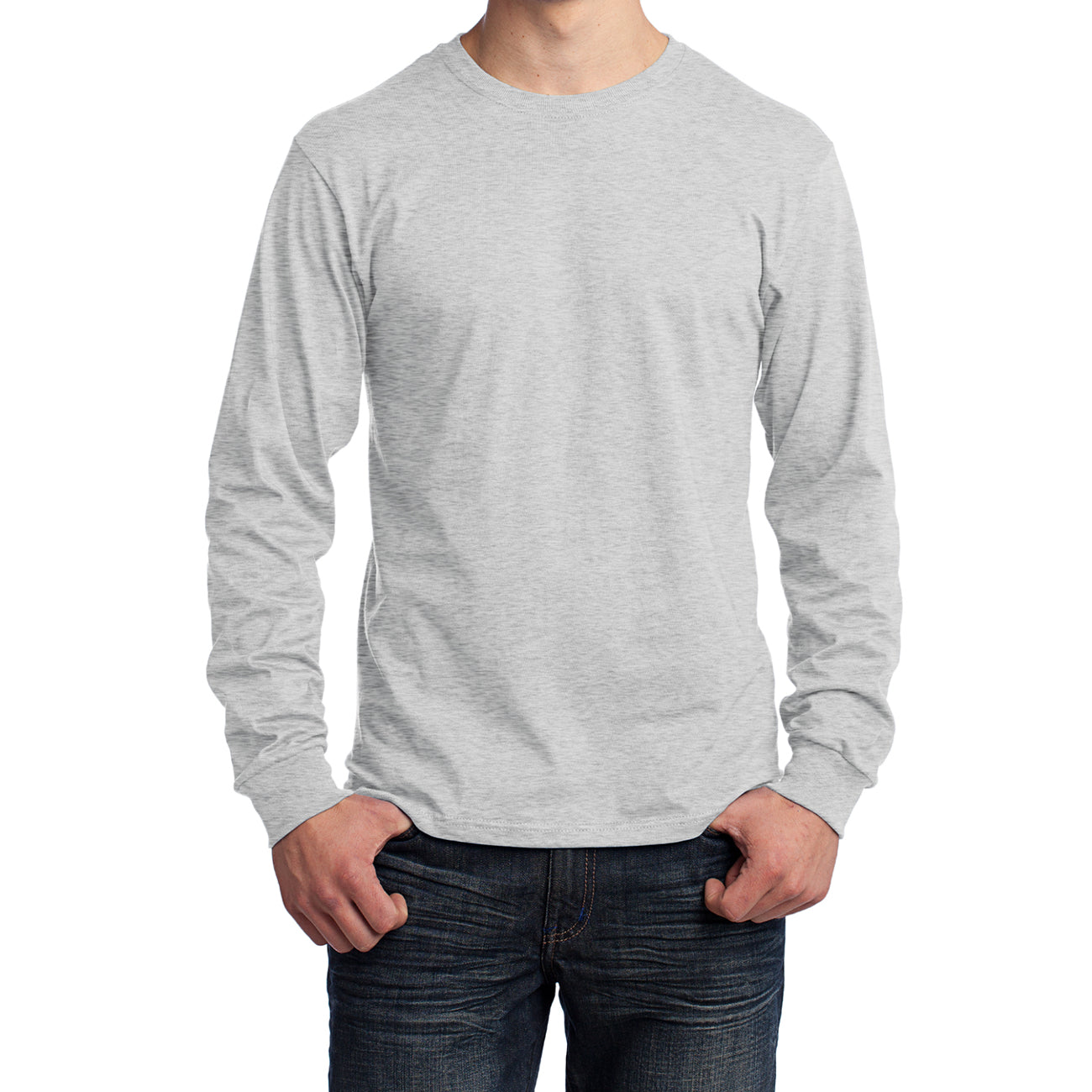 Men's Long Sleeve Core Cotton Tee - Ash - Front